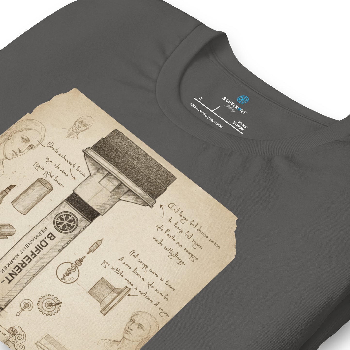 Gray-Marker Sketch Graffiti Tee from B.Different Clothing, detail, graffiti-inspired streetwear t-shirt