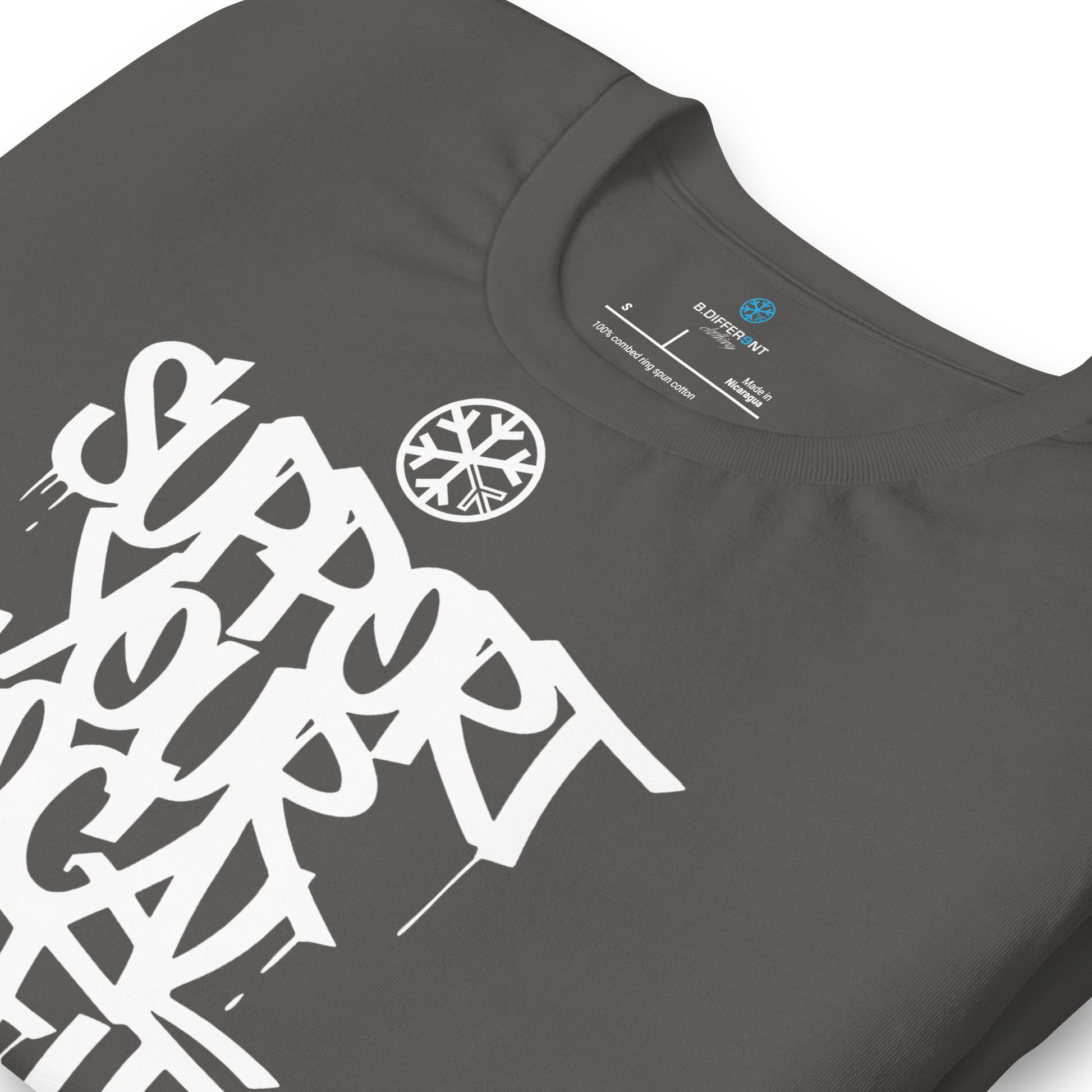 Gray-Support Your Local Graffiti Artists Tee from B.Different Clothing, detail, graffiti-inspired streetwear t-shirt