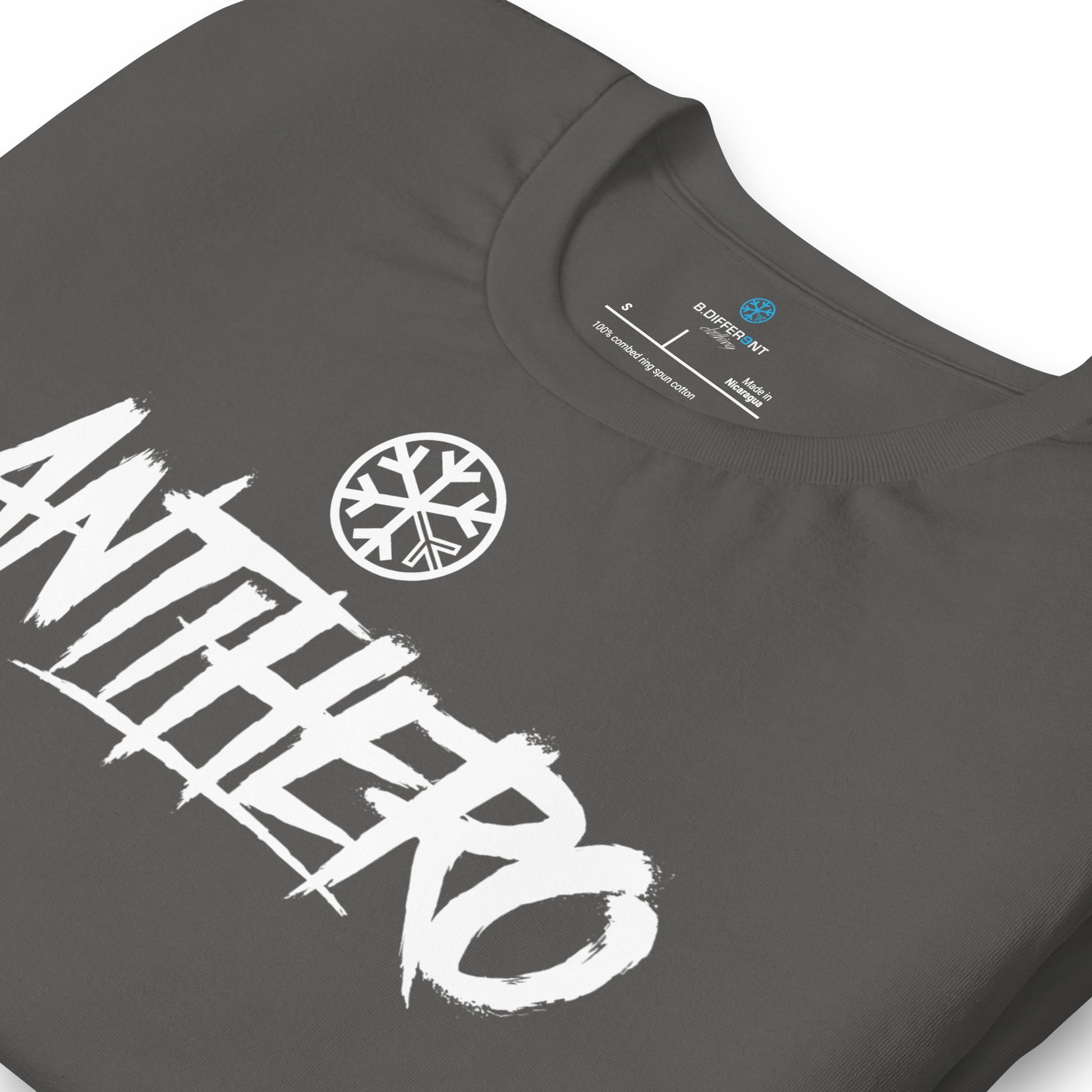 Gray-Antihero Graffiti Tag Tee from B.Different Clothing, detail, graffiti-inspired streetwear t-shirt