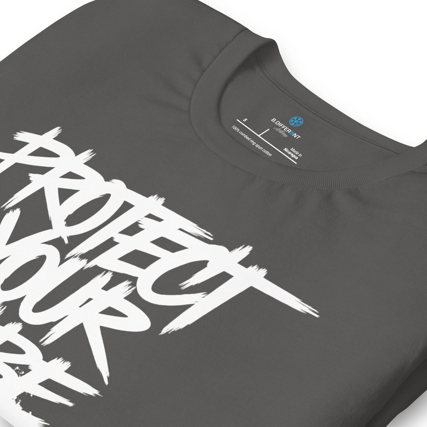Gray-Protect Your Vibe Graffiti Tag Tee from B.Different Clothing, detail, graffiti-inspired streetwear t-shirt
