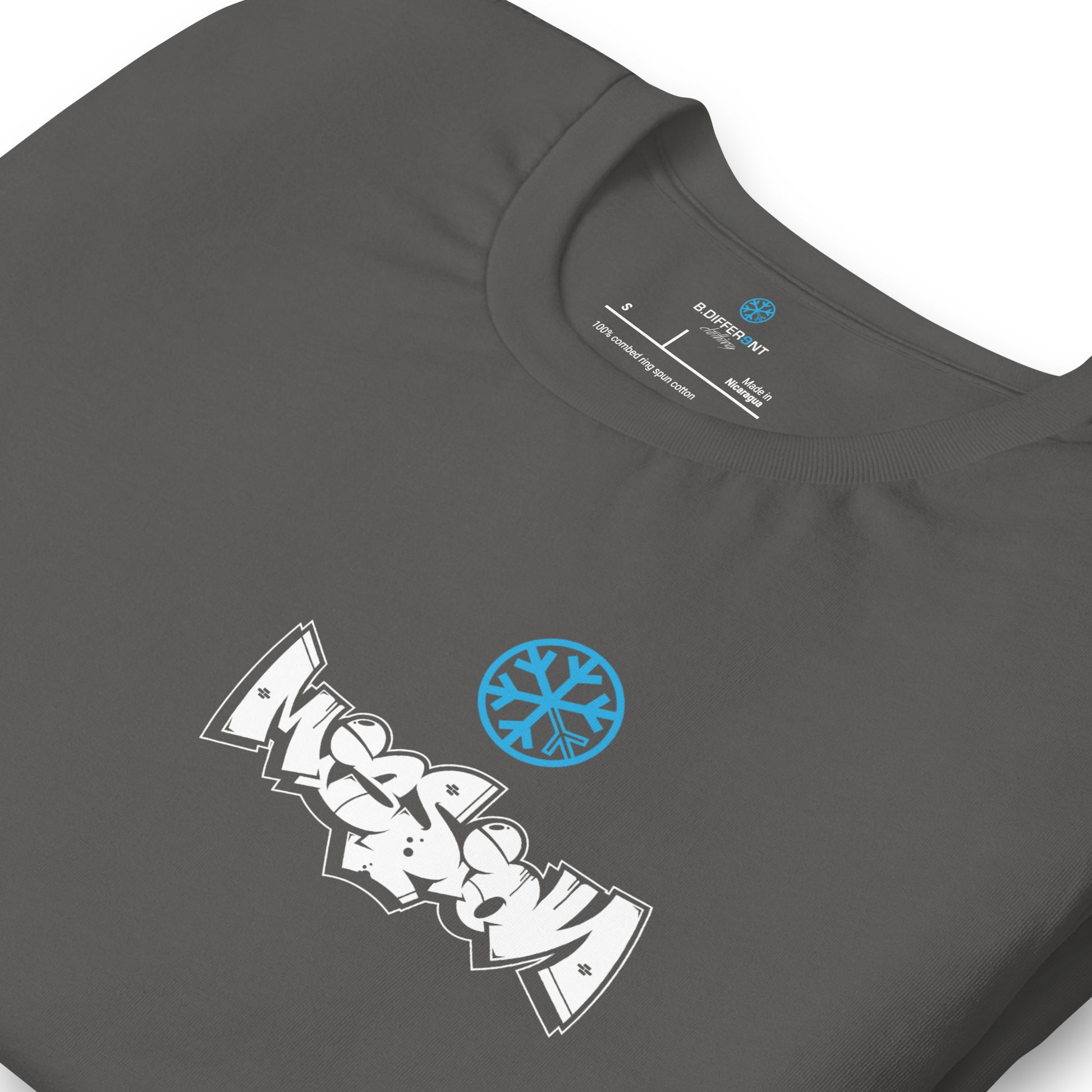 Gray-Mission Graffiti Character Tee from B.Different Clothing, detail, graffiti-inspired streetwear t-shirt