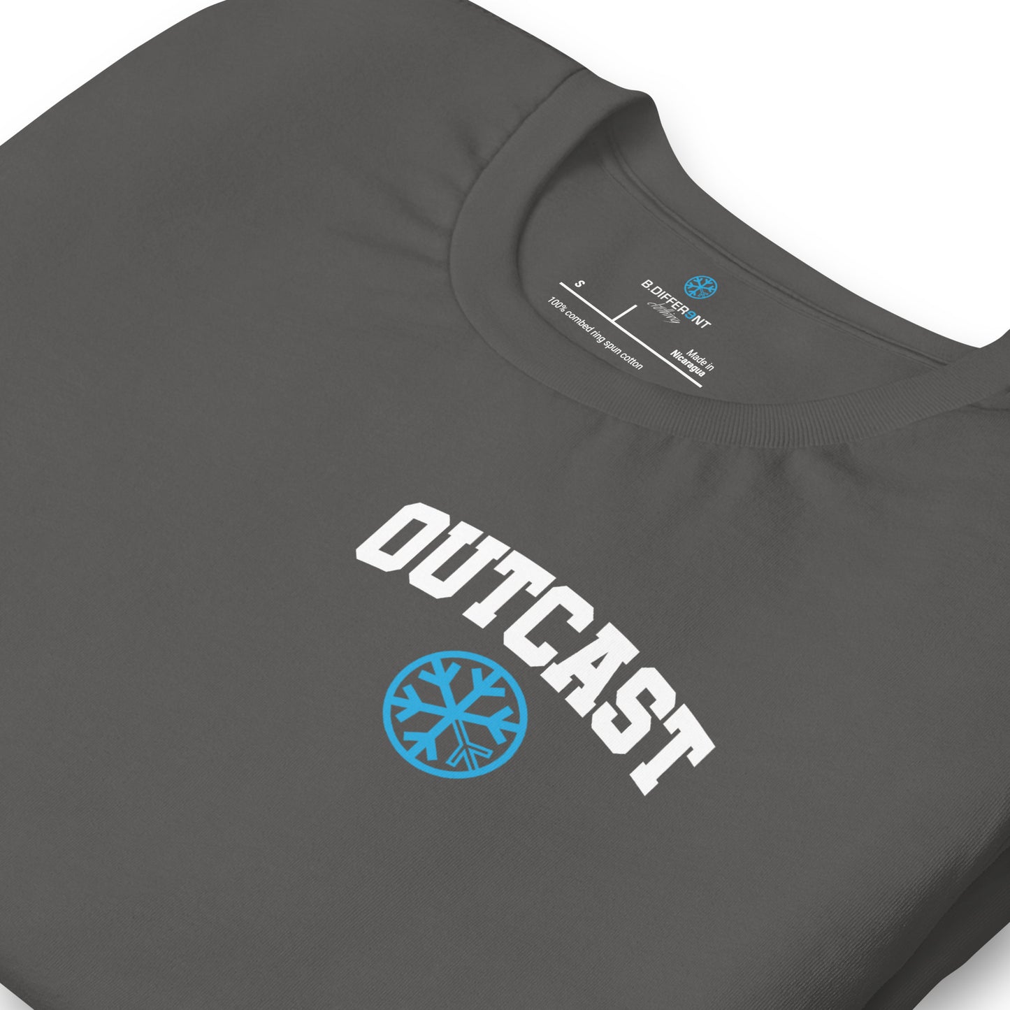 Gray-Outcast Graffiti Character Tee from B.Different Clothing, detail, graffiti-inspired streetwear t-shirt