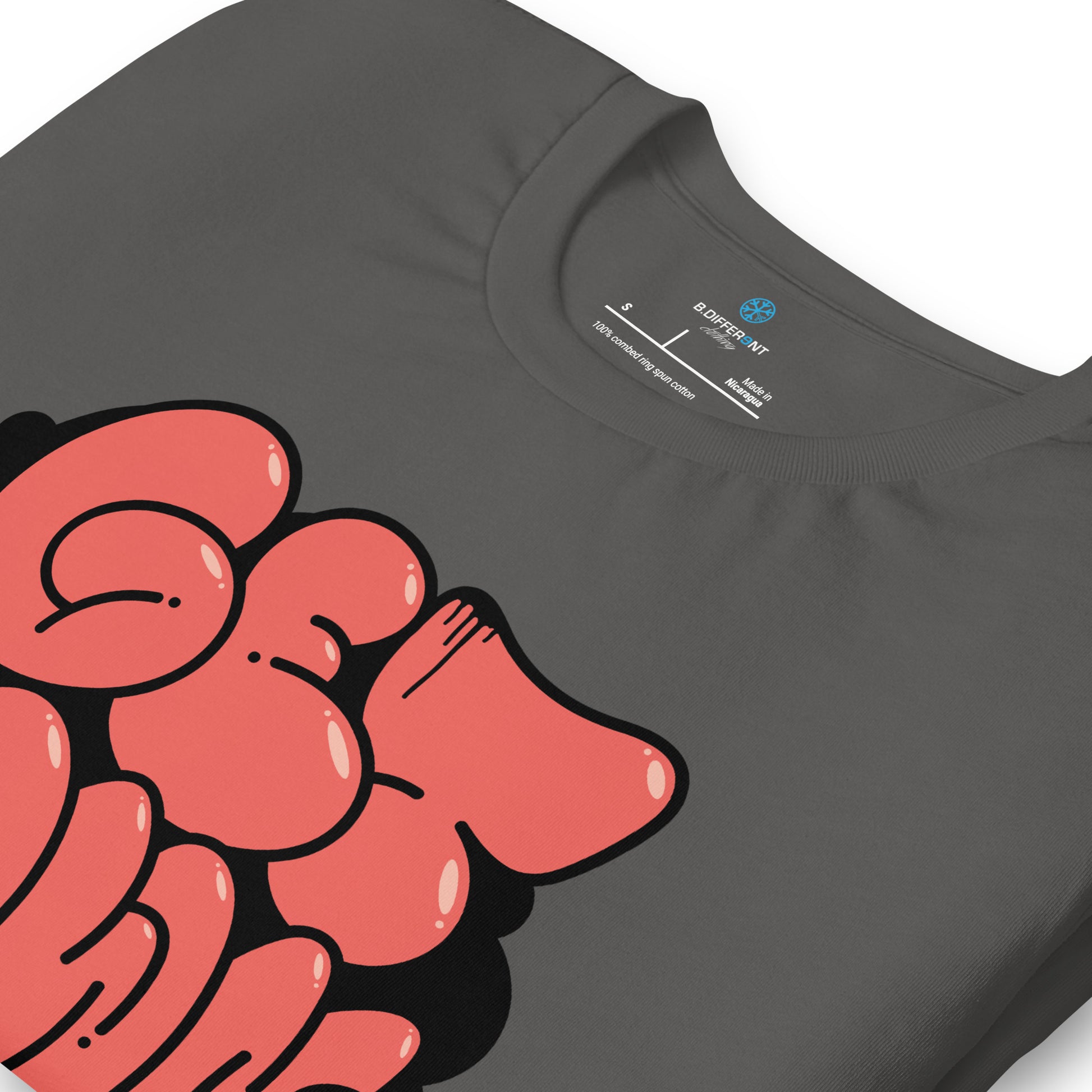 Gray-Get Down Graffiti Throw-up Tee from B.Different Clothing, detail, graffiti-inspired streetwear t-shirt