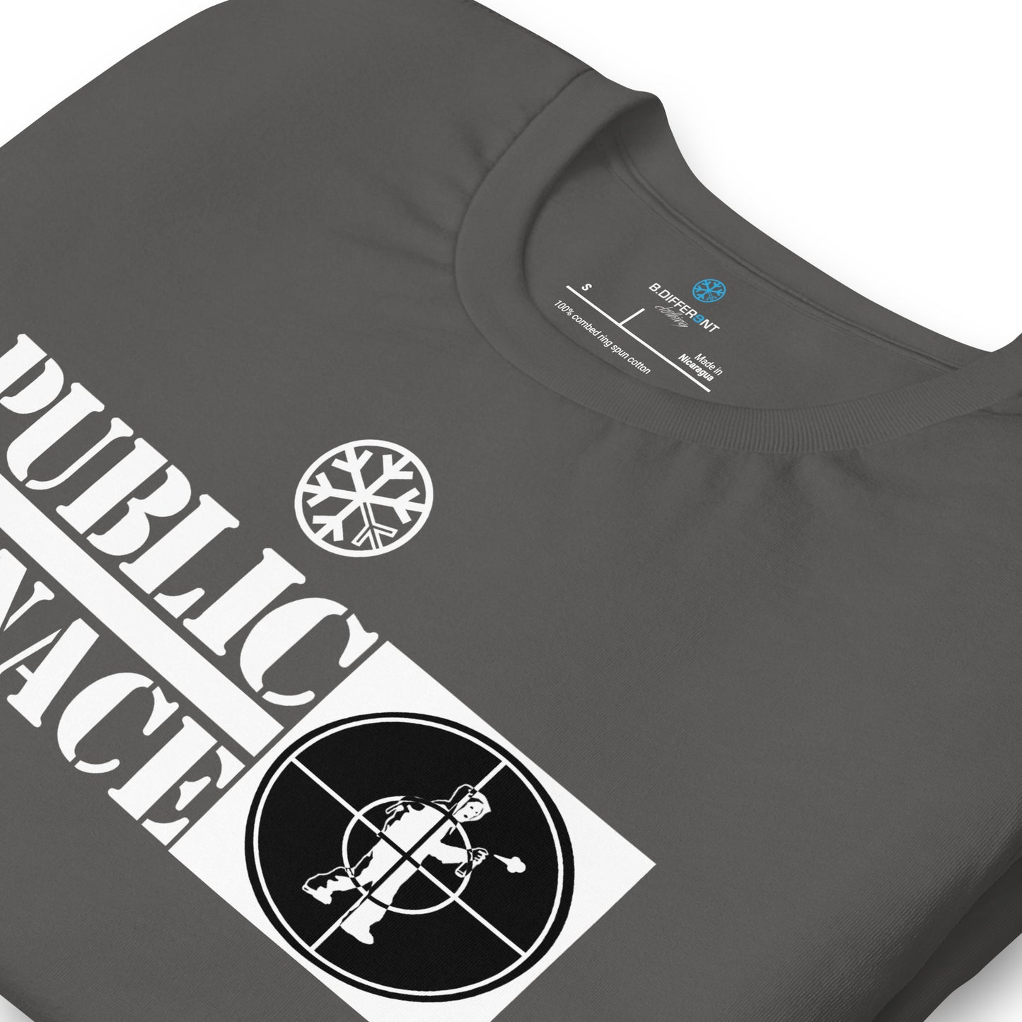 Gray-Public Menace Graffiti Tee from B.Different Clothing, detail, graffiti-inspired streetwear t-shirt
