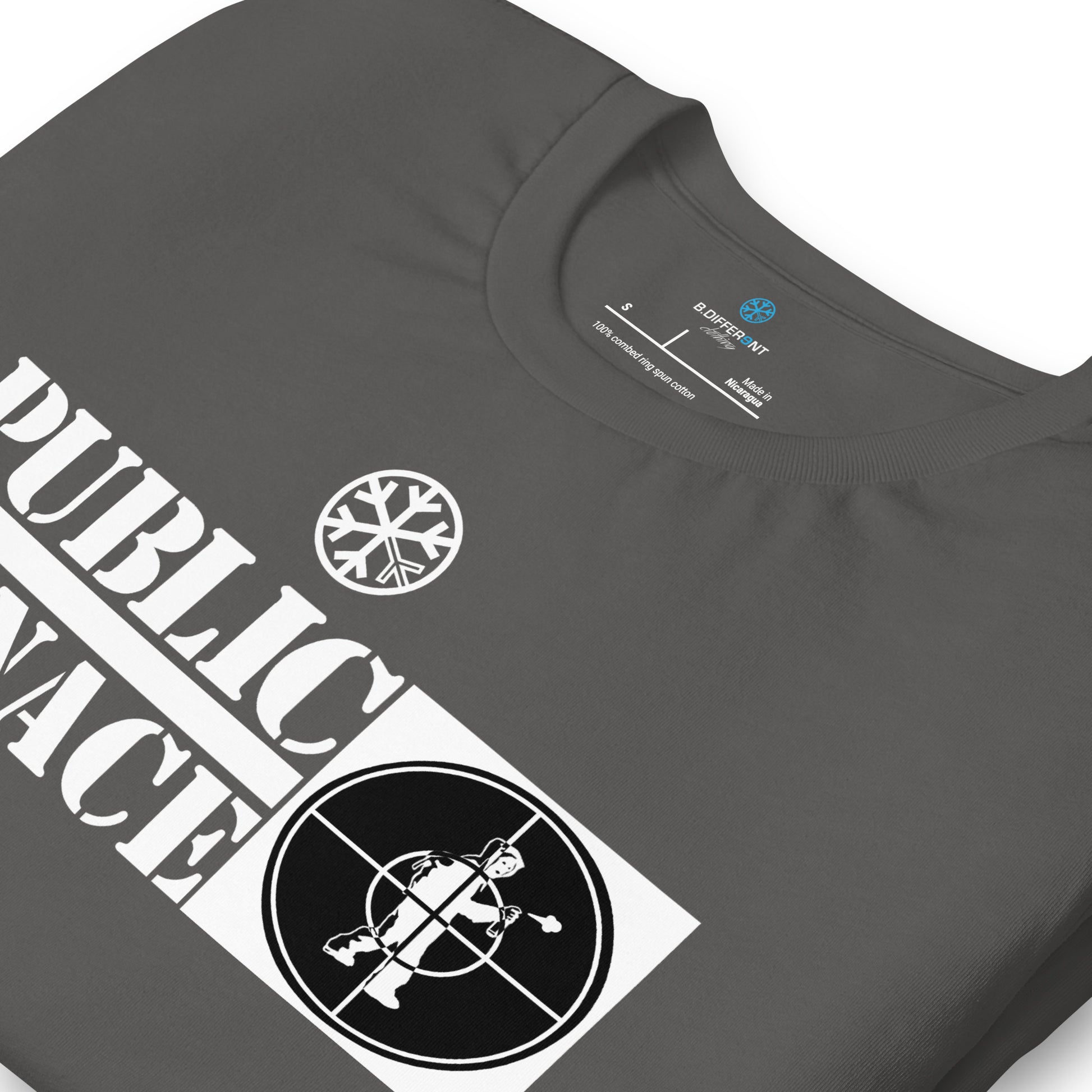 Gray-Public Menace Graffiti Tee from B.Different Clothing, detail, graffiti-inspired streetwear t-shirt