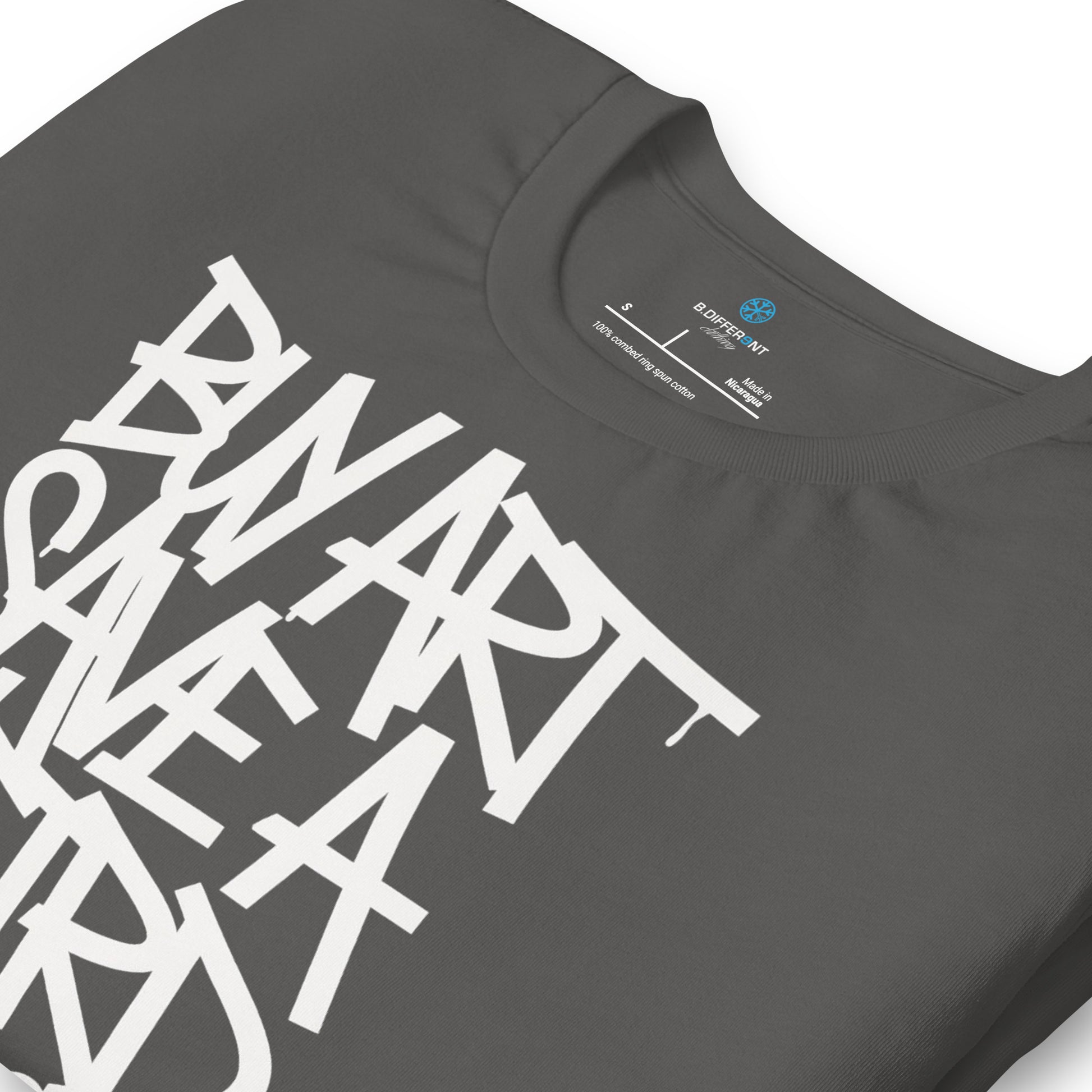 Gray-Buy Art Save a Weird Person Graffiti Tee from B.Different Clothing, detail, graffiti-inspired streetwear t-shirt