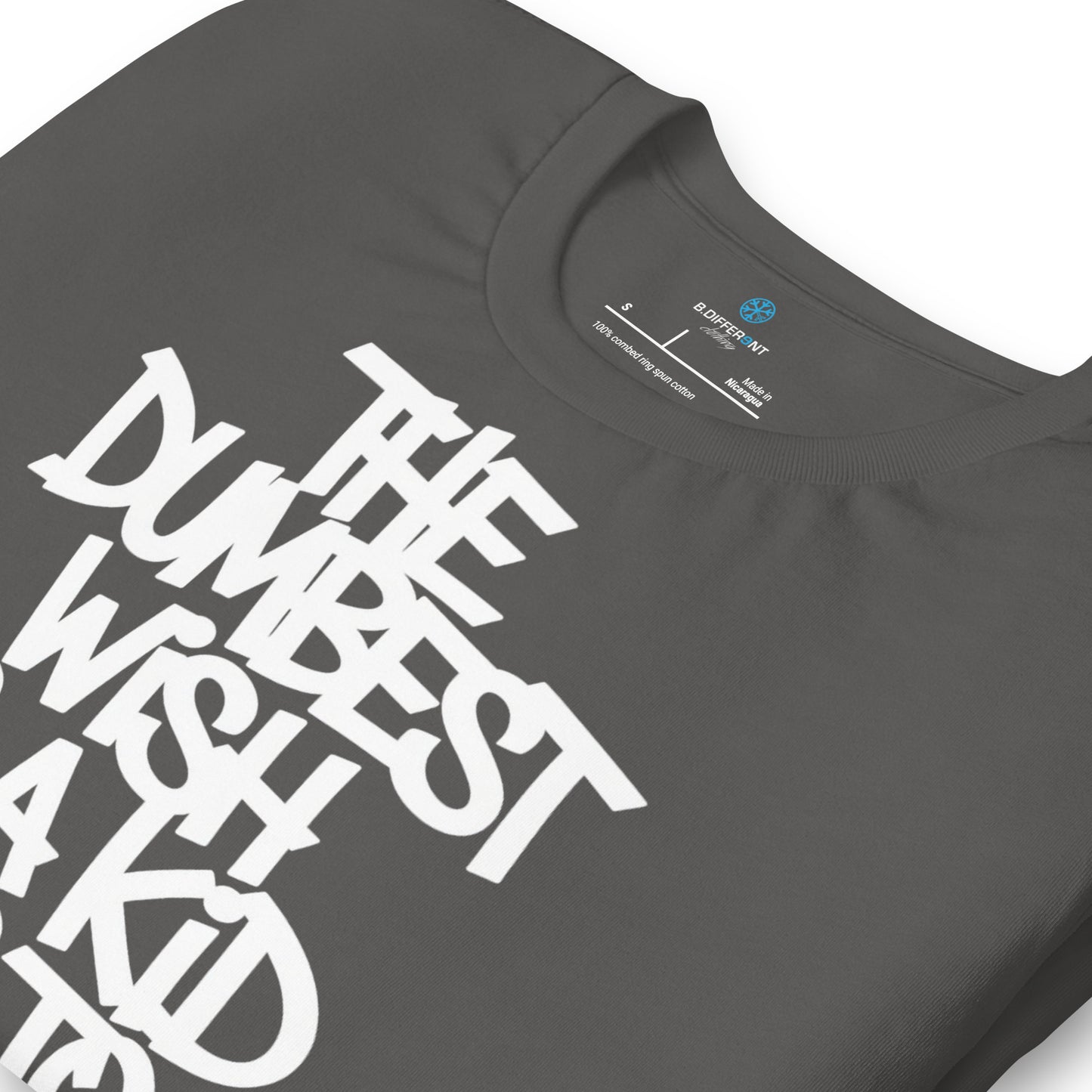 Gray-The Dumbest Wish Graffiti Tag Tee from B.Different Clothing, detail, graffiti-inspired streetwear t-shirt