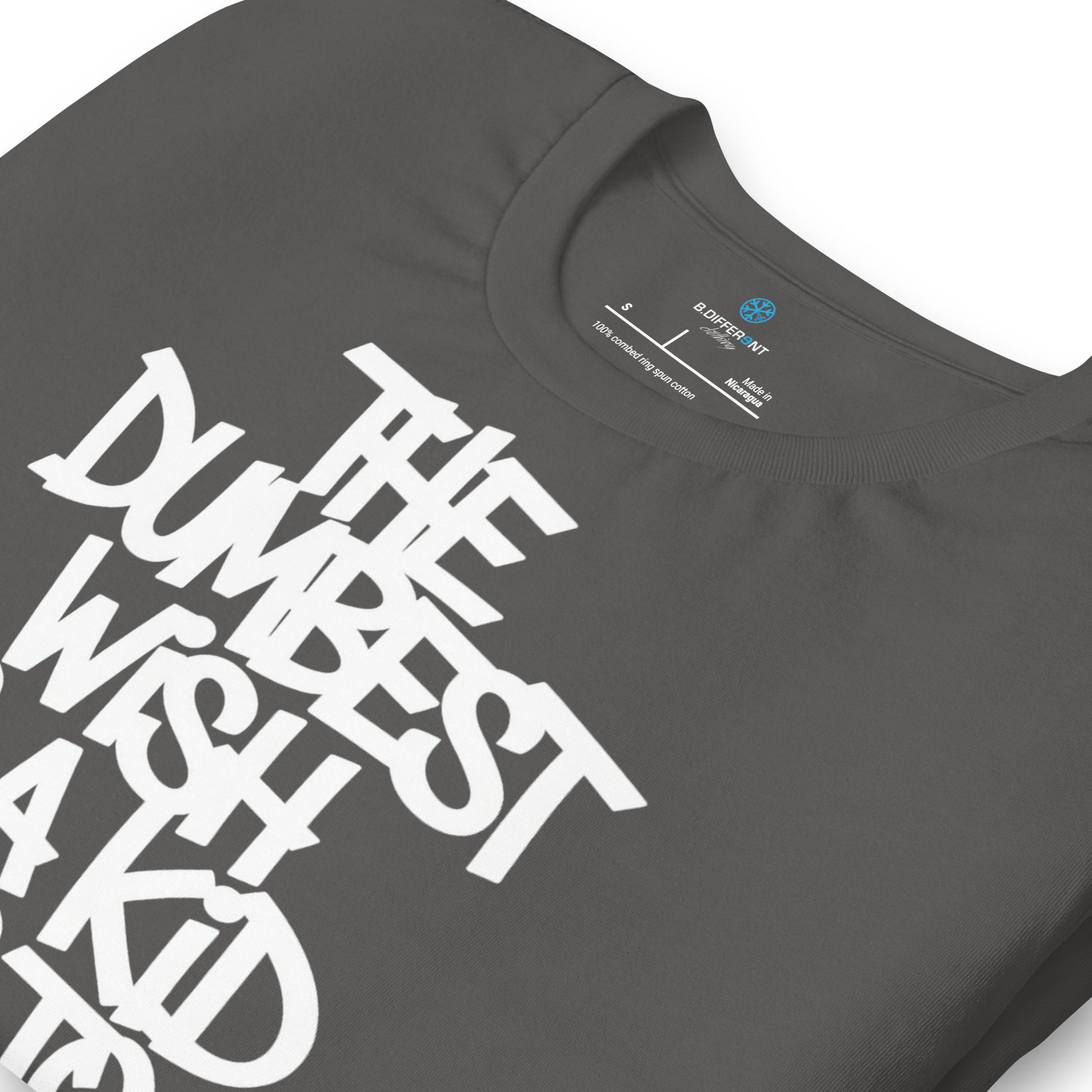 Gray-The Dumbest Wish Graffiti Tag Tee from B.Different Clothing, detail, graffiti-inspired streetwear t-shirt