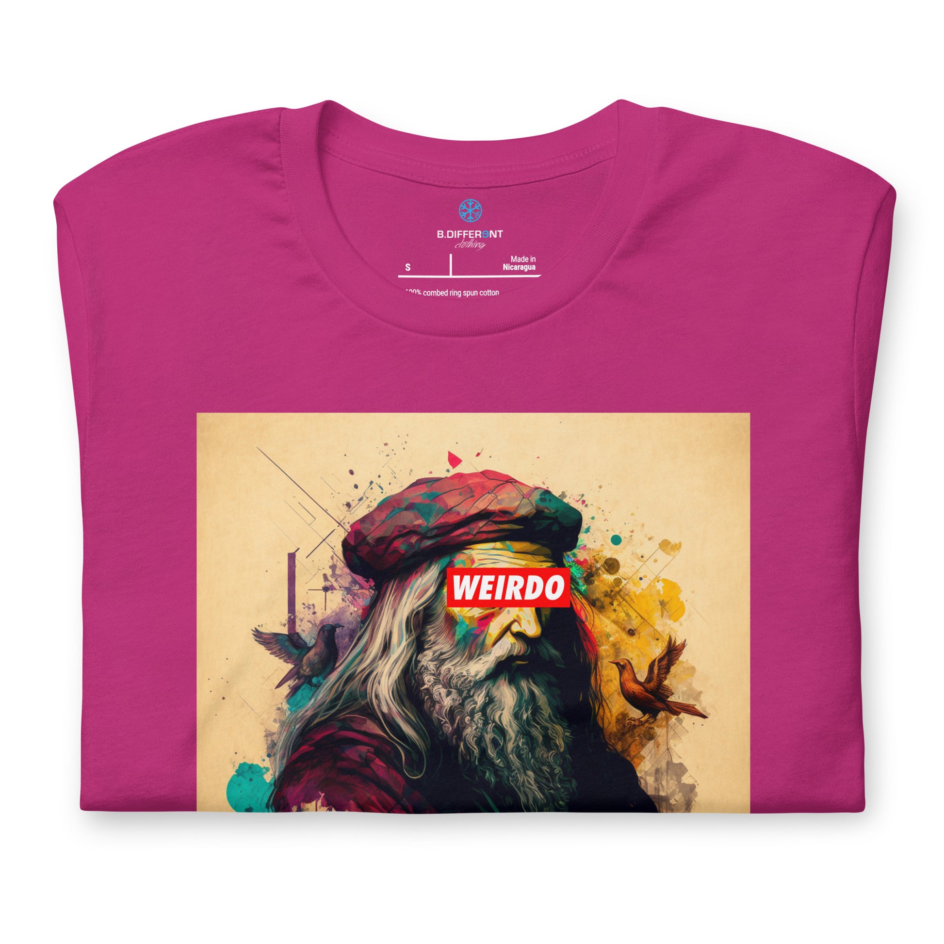 Berry-Leonardo da Vinci Tee from B.Different Clothing, folded, graffiti-inspired streetwear t-shirt
