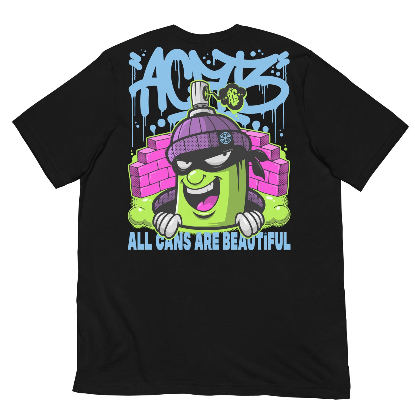 Black-ACAB Graffiti Character Tee from B.Different Clothing, back view, graffiti-inspired streetwear t-shirt