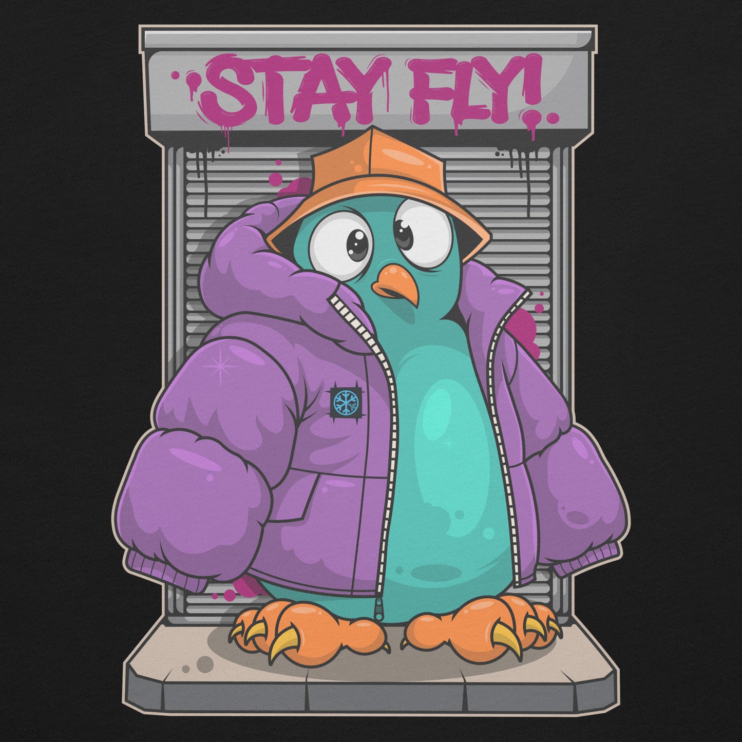 Black-Stay Fly Graffiti Character Tee from B.Different Clothing, graphic, graffiti-inspired streetwear t-shirt