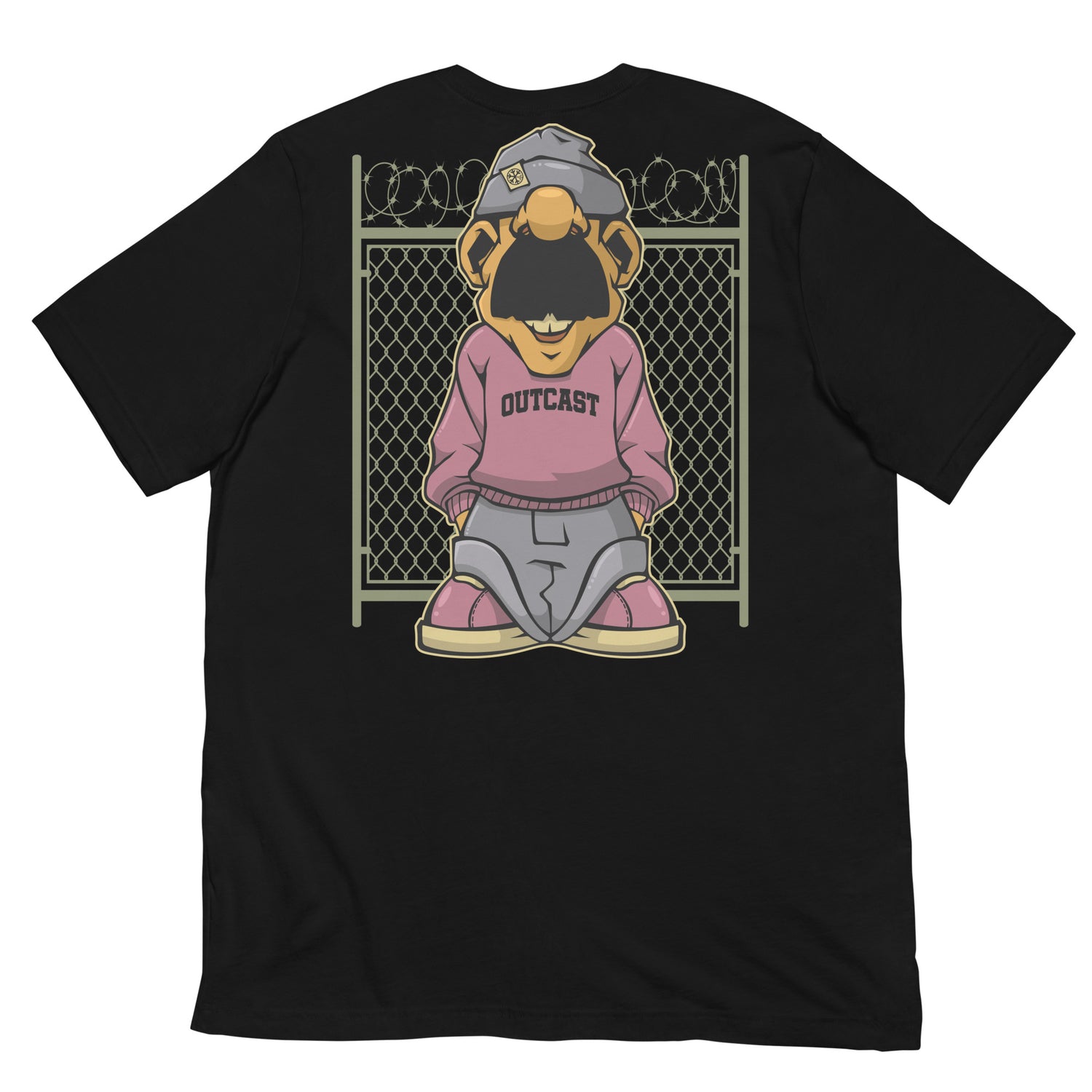 Black-Outcast Graffiti Character Tee from B.Different Clothing, back view, graffiti-inspired streetwear t-shirt