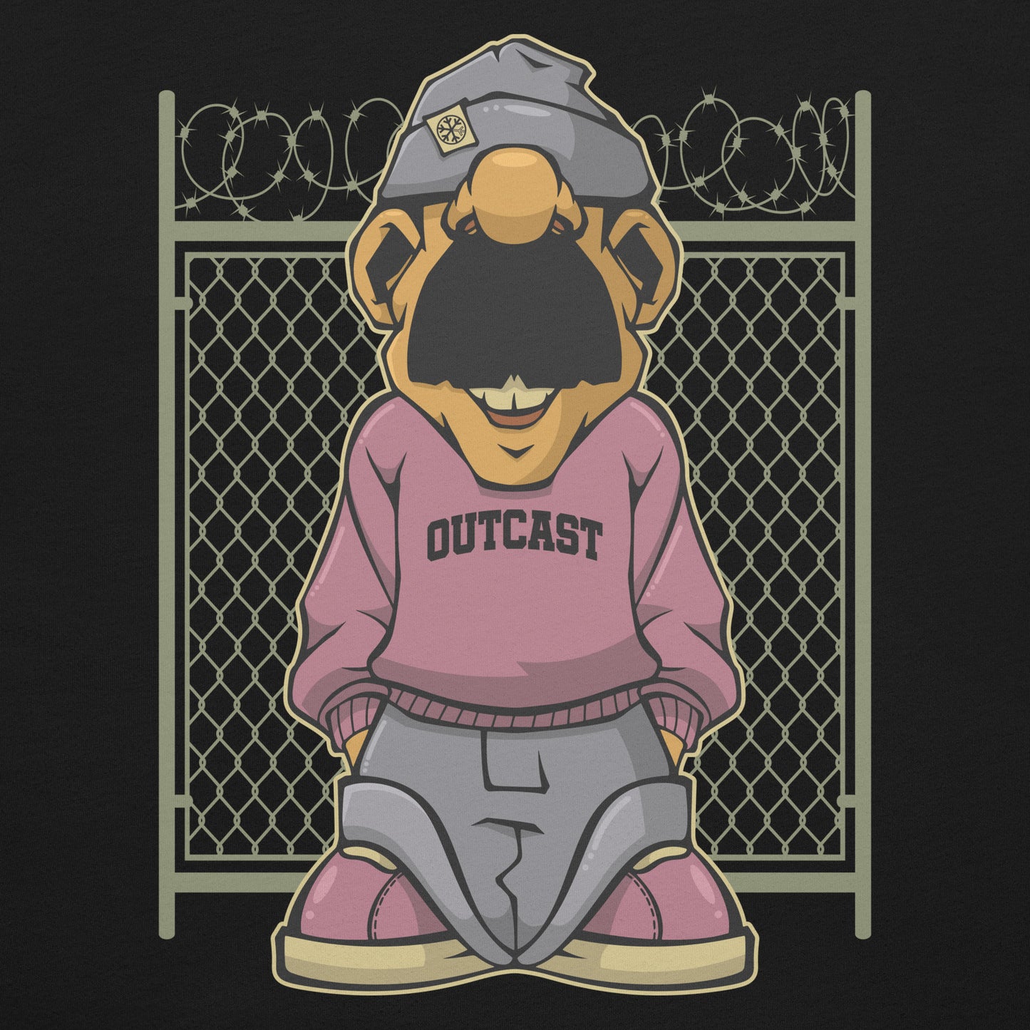 Black-Outcast Graffiti Character Tee from B.Different Clothing, graphic, graffiti-inspired streetwear t-shirt