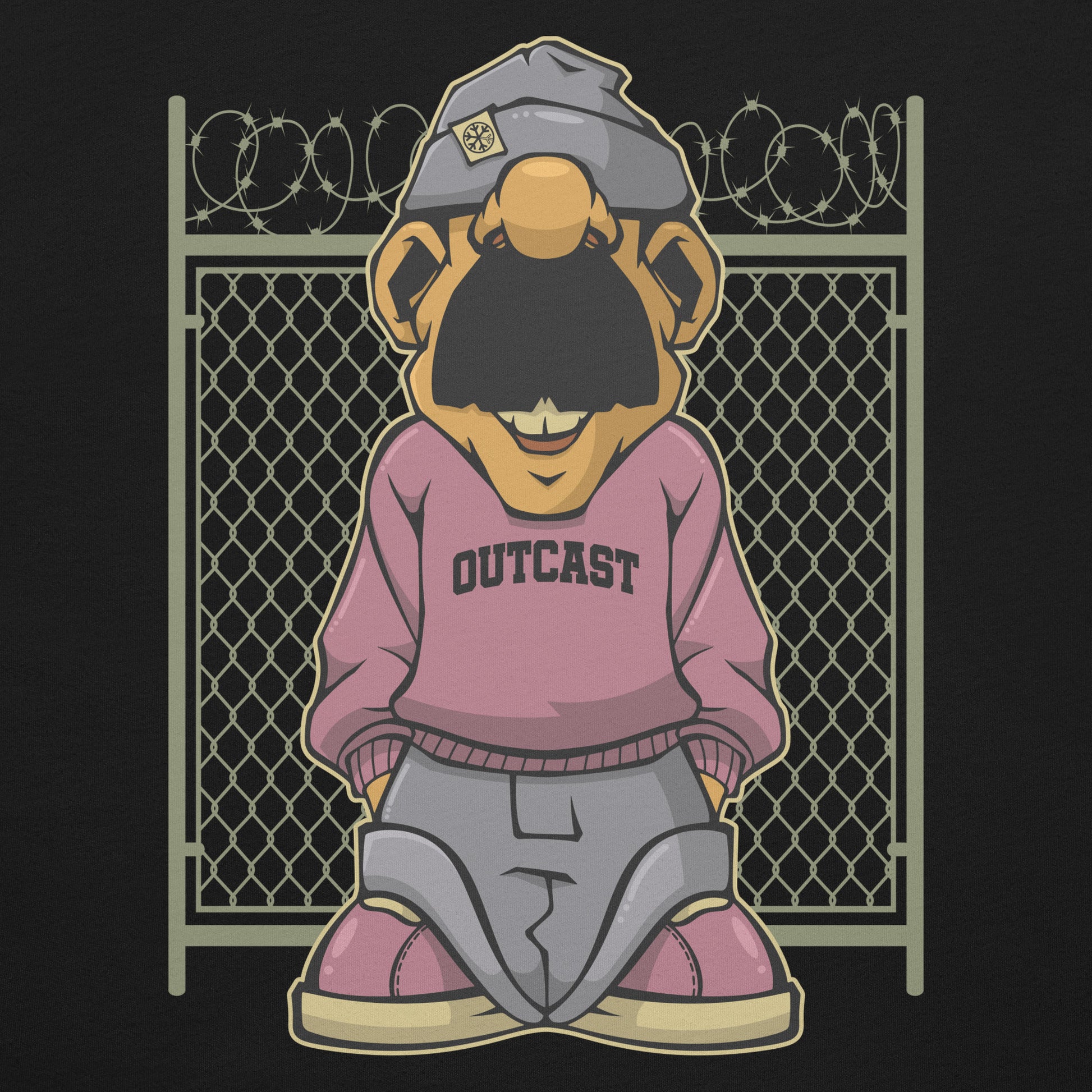 Black-Outcast Graffiti Character Tee from B.Different Clothing, graphic, graffiti-inspired streetwear t-shirt