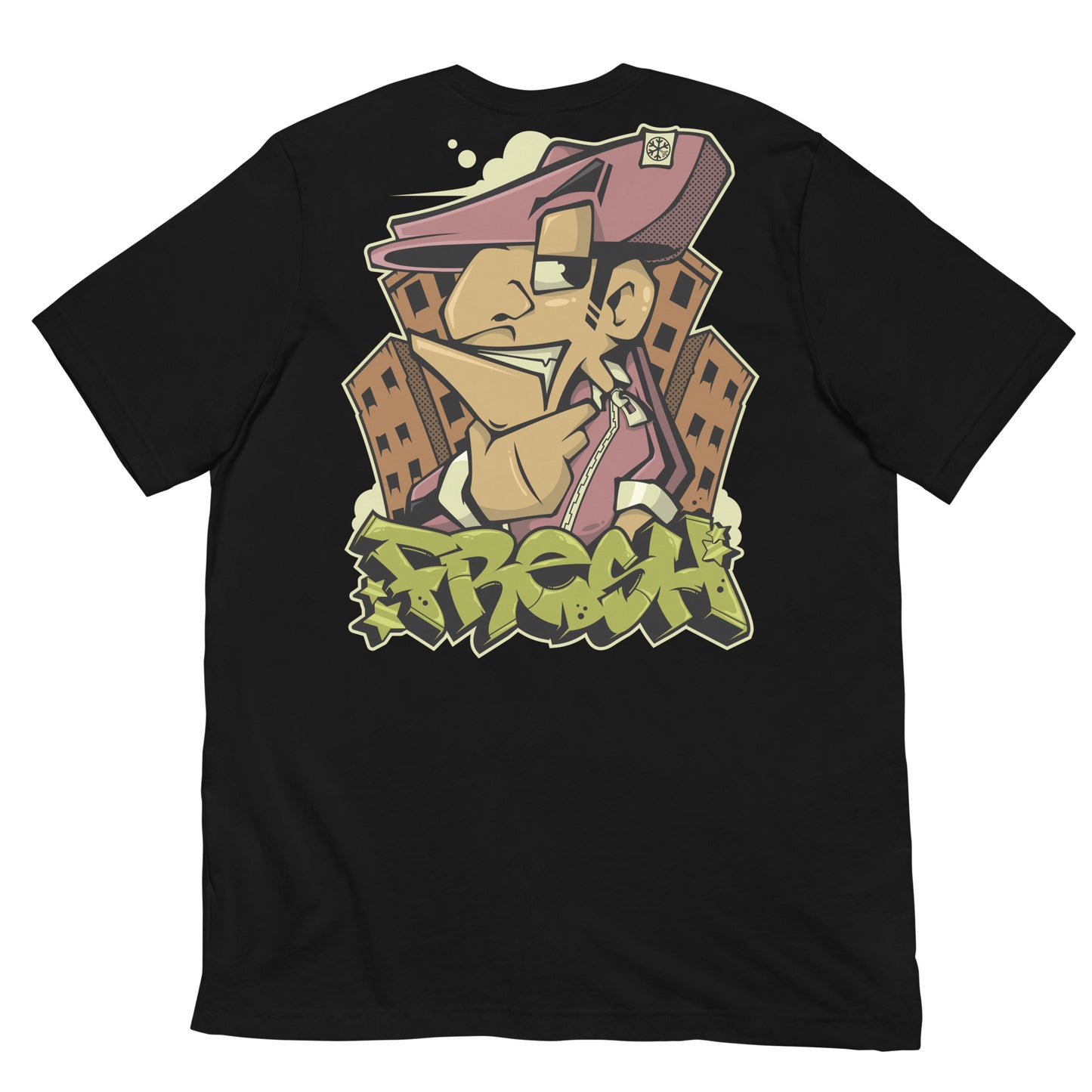 Black-Fresh Graffiti Character Tee from B.Different Clothing, back view, graffiti-inspired streetwear t-shirt