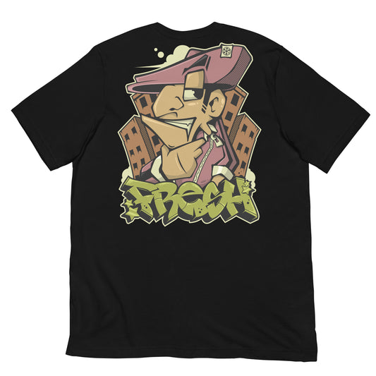 Black-Fresh Graffiti Character Tee from B.Different Clothing, back view, graffiti-inspired streetwear t-shirt