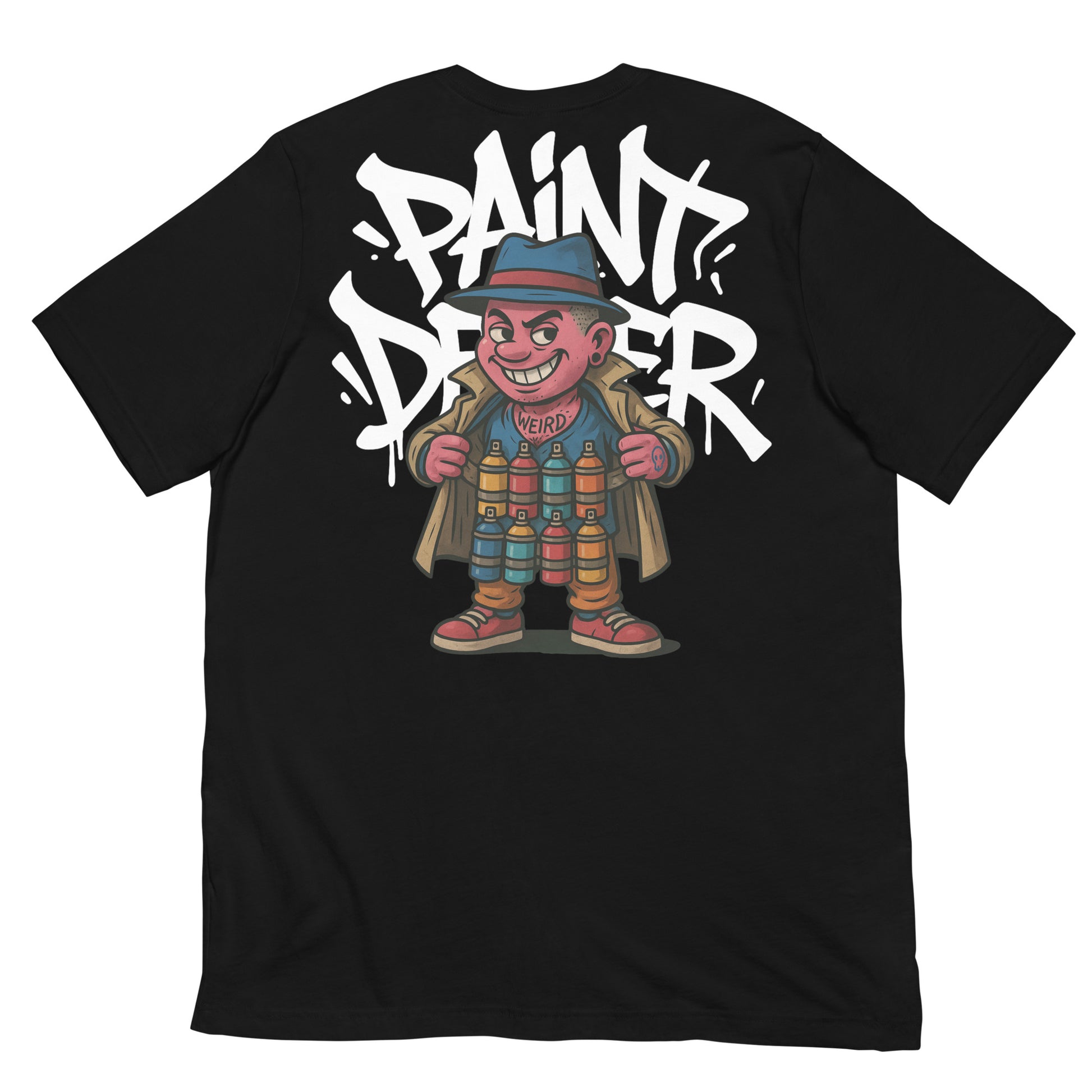 Black-Paint Dealer Graffiti Character Tee from B.Different Clothing, back view, graffiti-inspired streetwear t-shirt