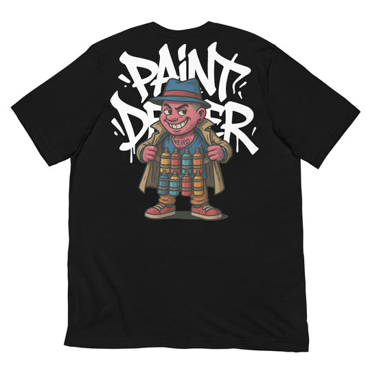 Black-Paint Dealer Graffiti Character Tee from B.Different Clothing, back view, graffiti-inspired streetwear t-shirt