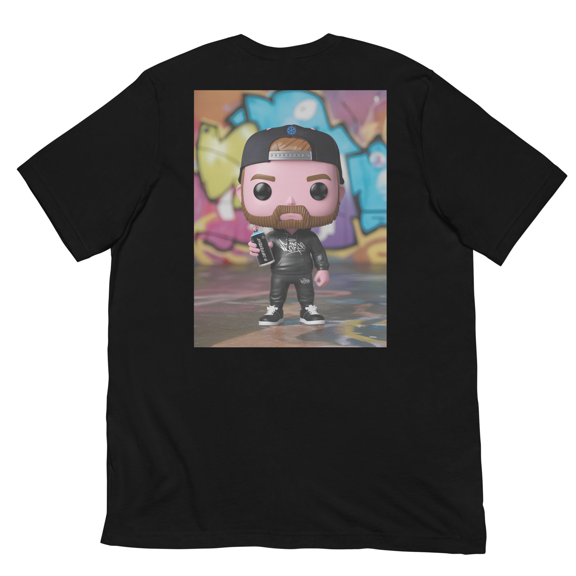 Black-Graffiti Artist Vinyl Figure Tee from B.Different Clothing, back view, graffiti-inspired streetwear t-shirt