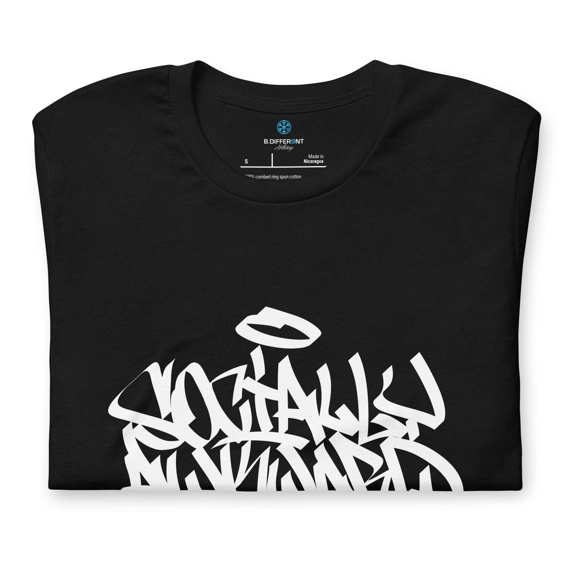 folded t-shirt Socially Awkward black by B.Different Clothing independent streetwear brand inspired by street art graffiti