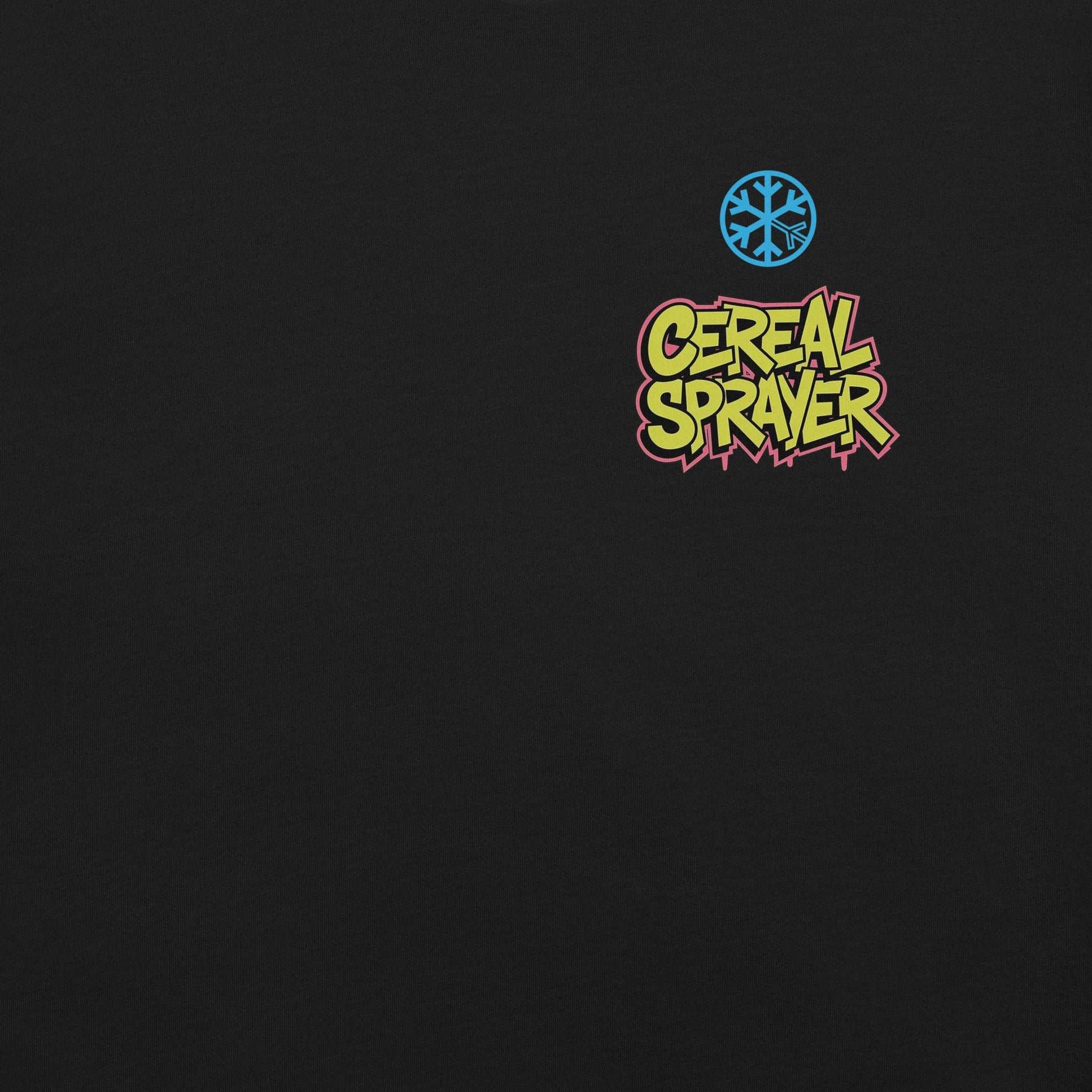 front graphic of Cereal Sprayer Graffiti Tee black B.Different Clothing graffiti street art inspired streetwear brand