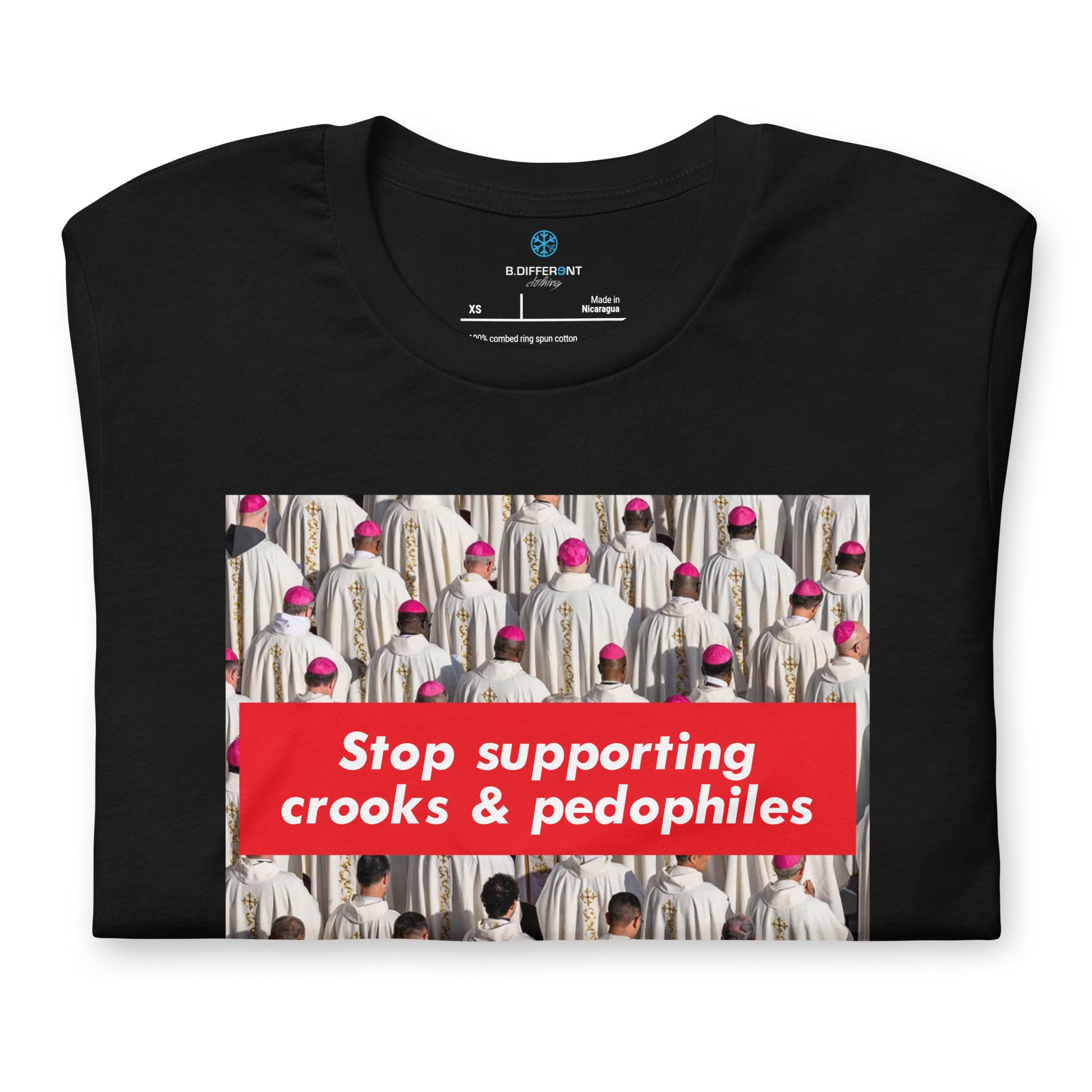 Black-Vatican Crooks Tee from B.Different Clothing, folded, graffiti-inspired streetwear t-shirt