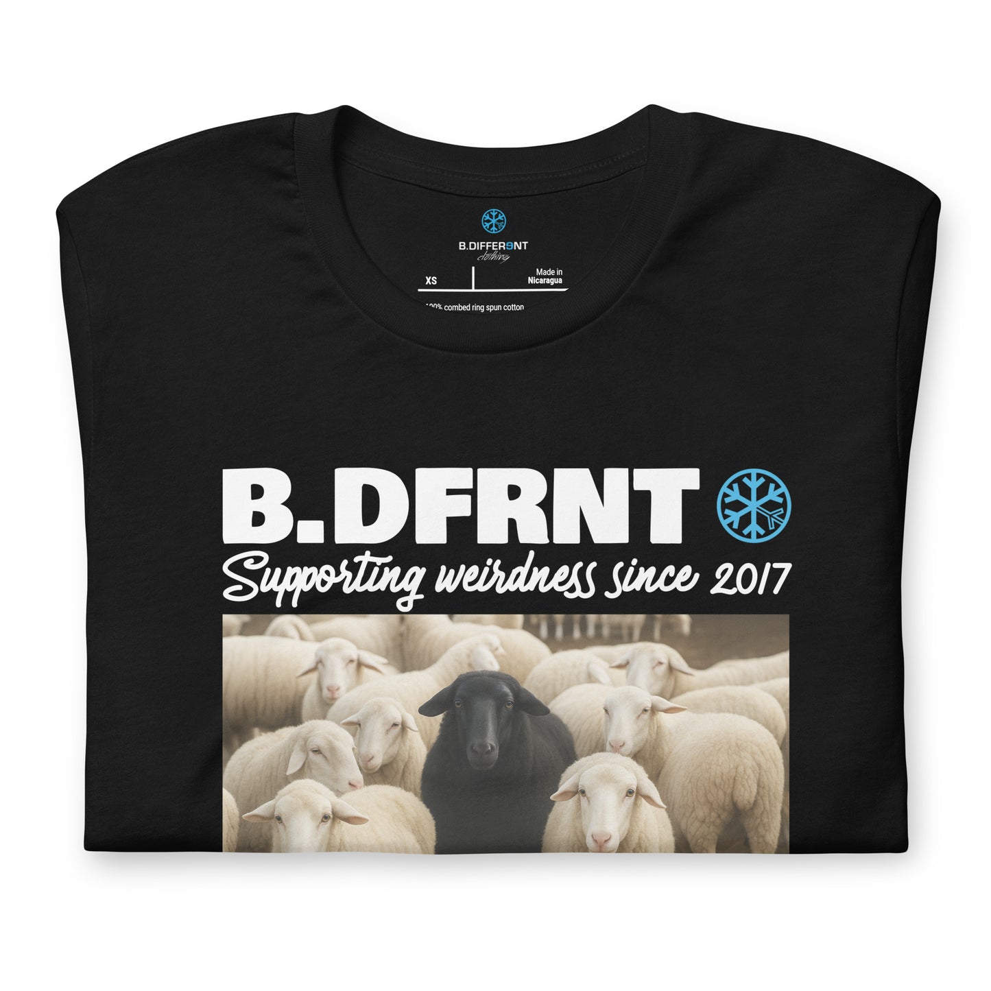 Black-Black Sheep Tee from B.Different Clothing, folded, graffiti-inspired streetwear t-shirt