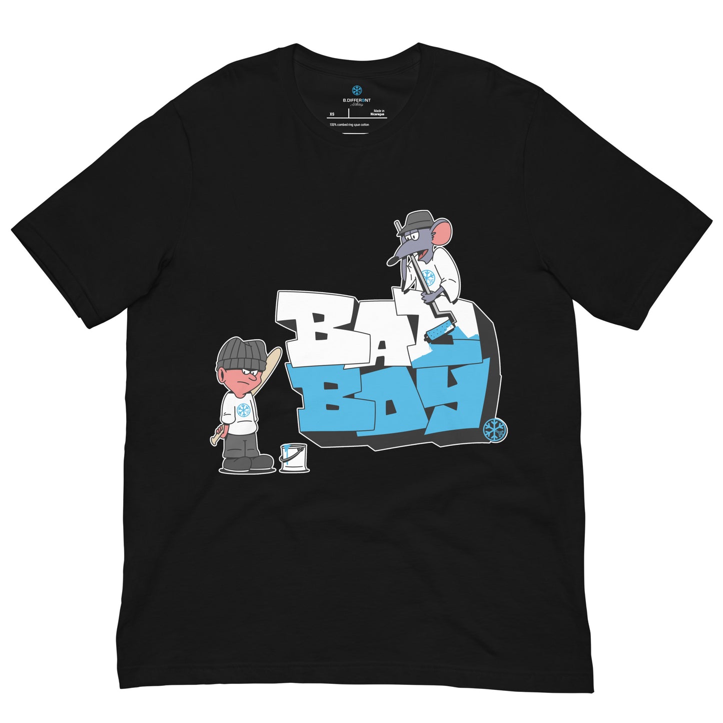 Black-Bad Boy Graffiti Tee from B.Different Clothing, front view, graffiti-inspired streetwear t-shirt