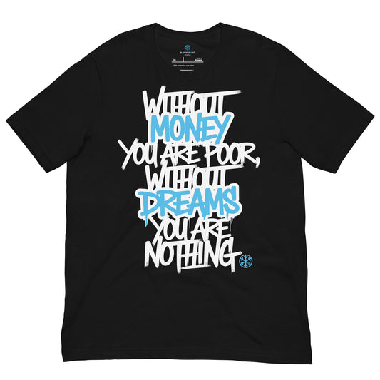 Black-Without Dreams You Are Nothing Graffiti Tee from B.Different Clothing, front view, graffiti-inspired streetwear t-shirt