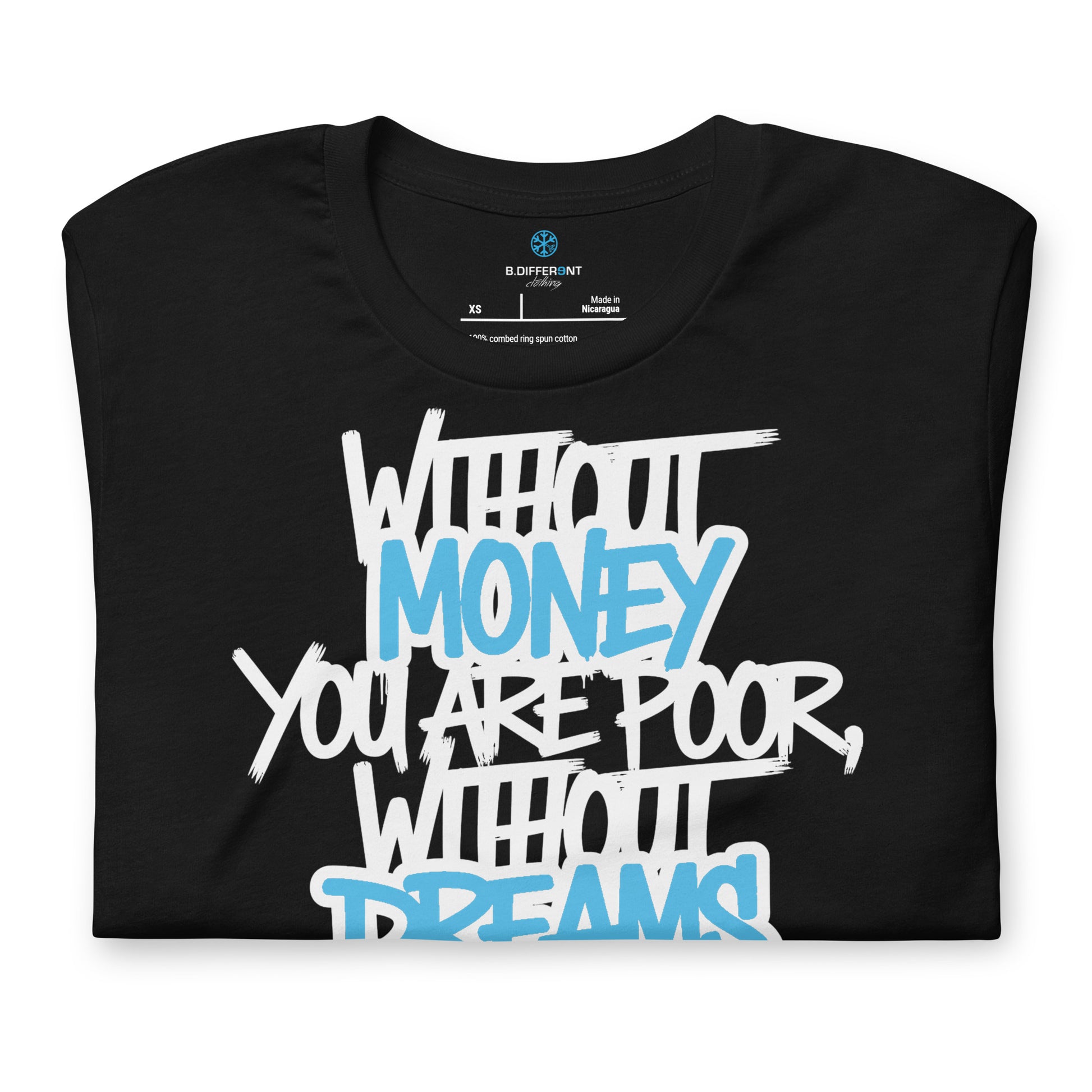 Black-Without Dreams You Are Nothing Graffiti Tee from B.Different Clothing, folded, graffiti-inspired streetwear t-shirt