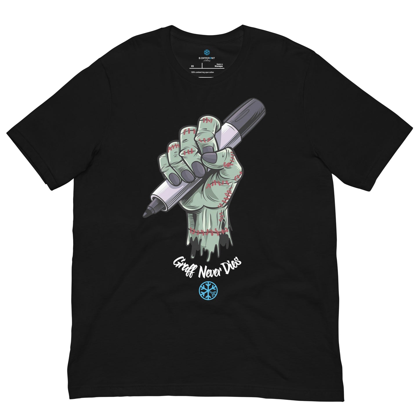 Black-Thing Graffiti Tee from B.Different Clothing, front view, graffiti-inspired streetwear t-shirt