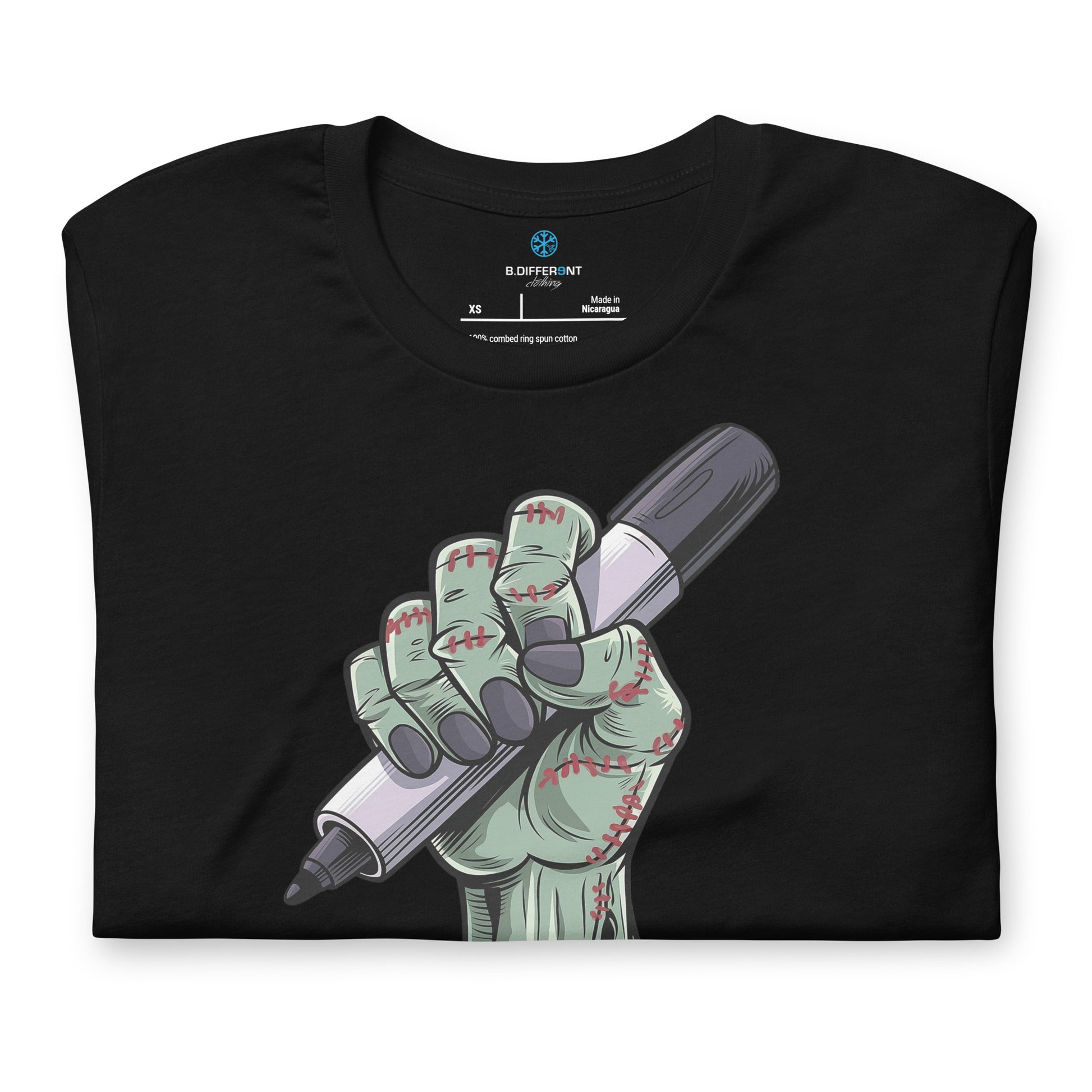 Black-Thing Graffiti Tee from B.Different Clothing, folded, graffiti-inspired streetwear t-shirt