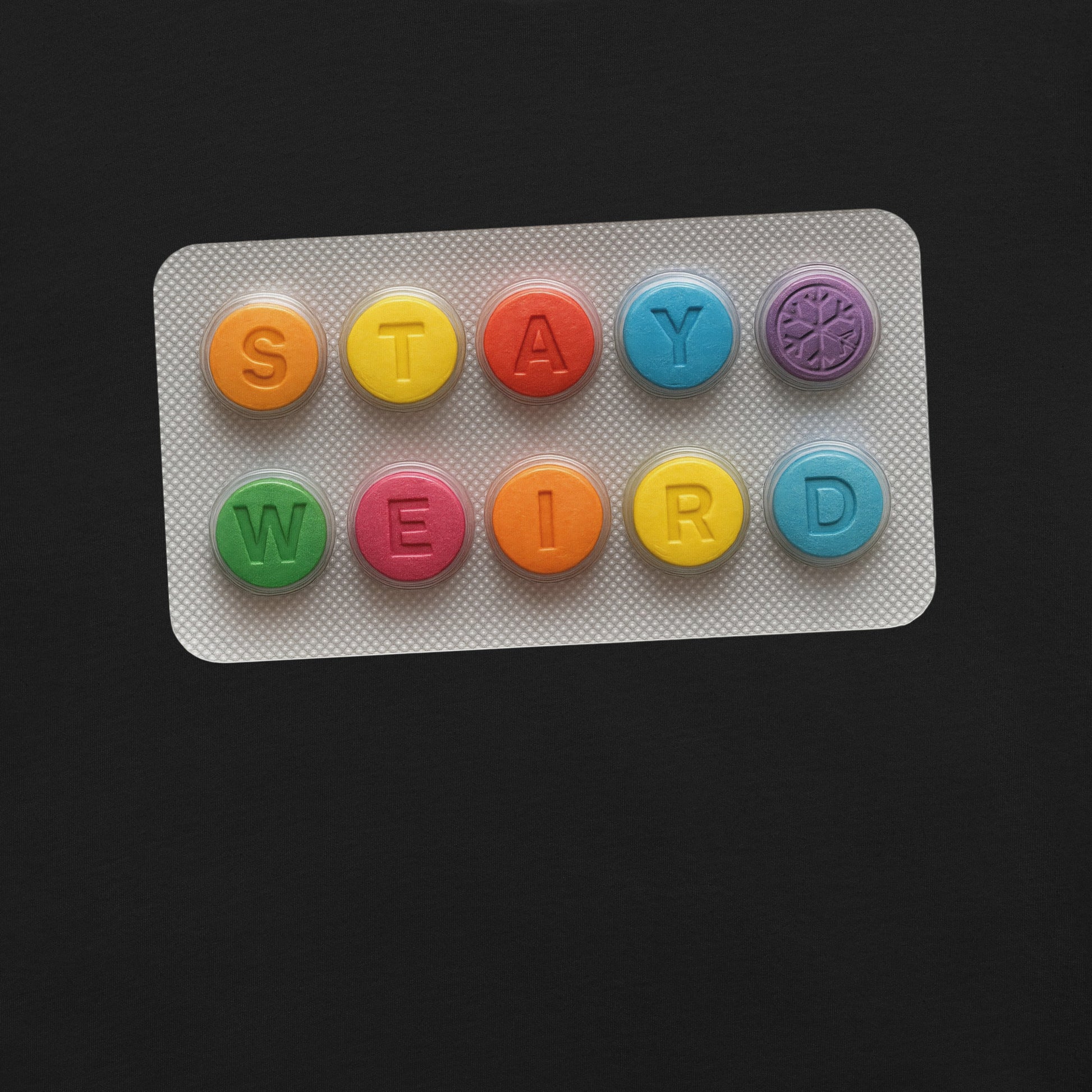 Black-Stay Weird Pills Tee from B.Different Clothing, graphic, graffiti-inspired streetwear t-shirt