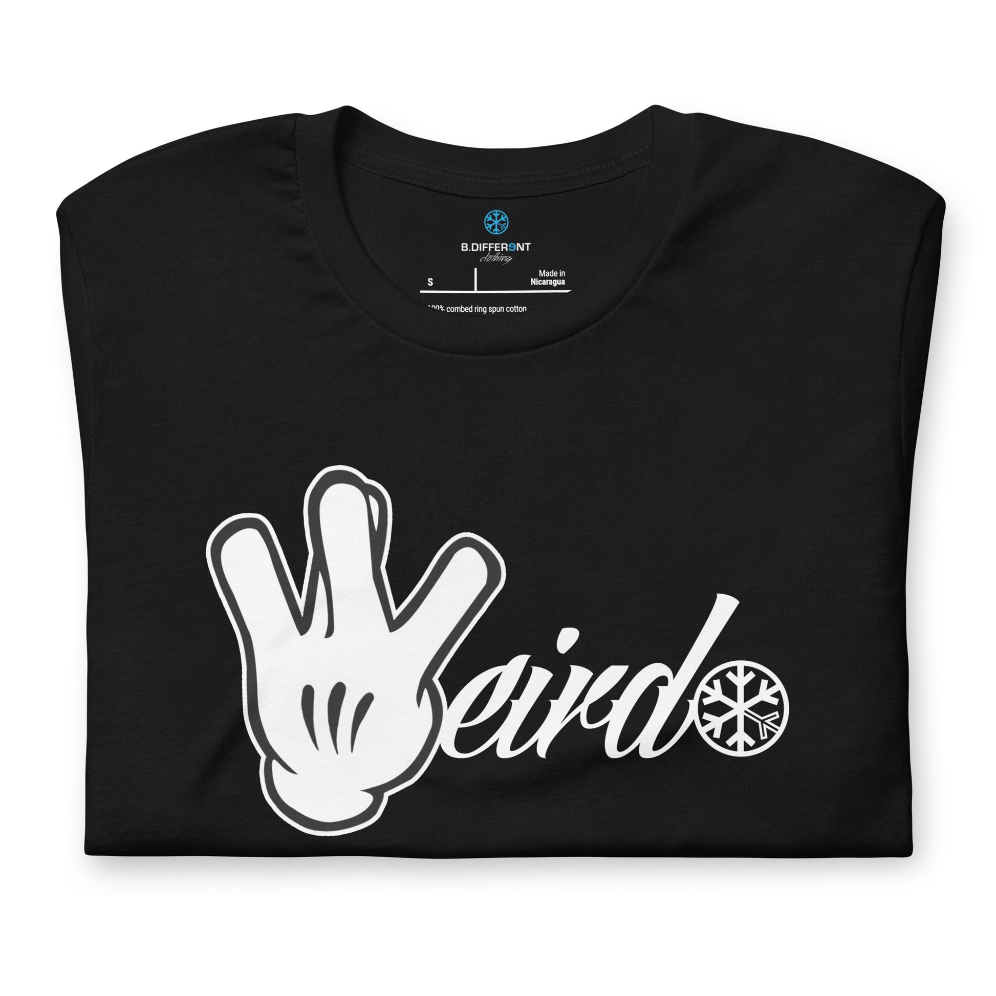 Beige-Weirdo Hand Sign Tee from B.Different Clothing, folded, graffiti-inspired streetwear t-shirt