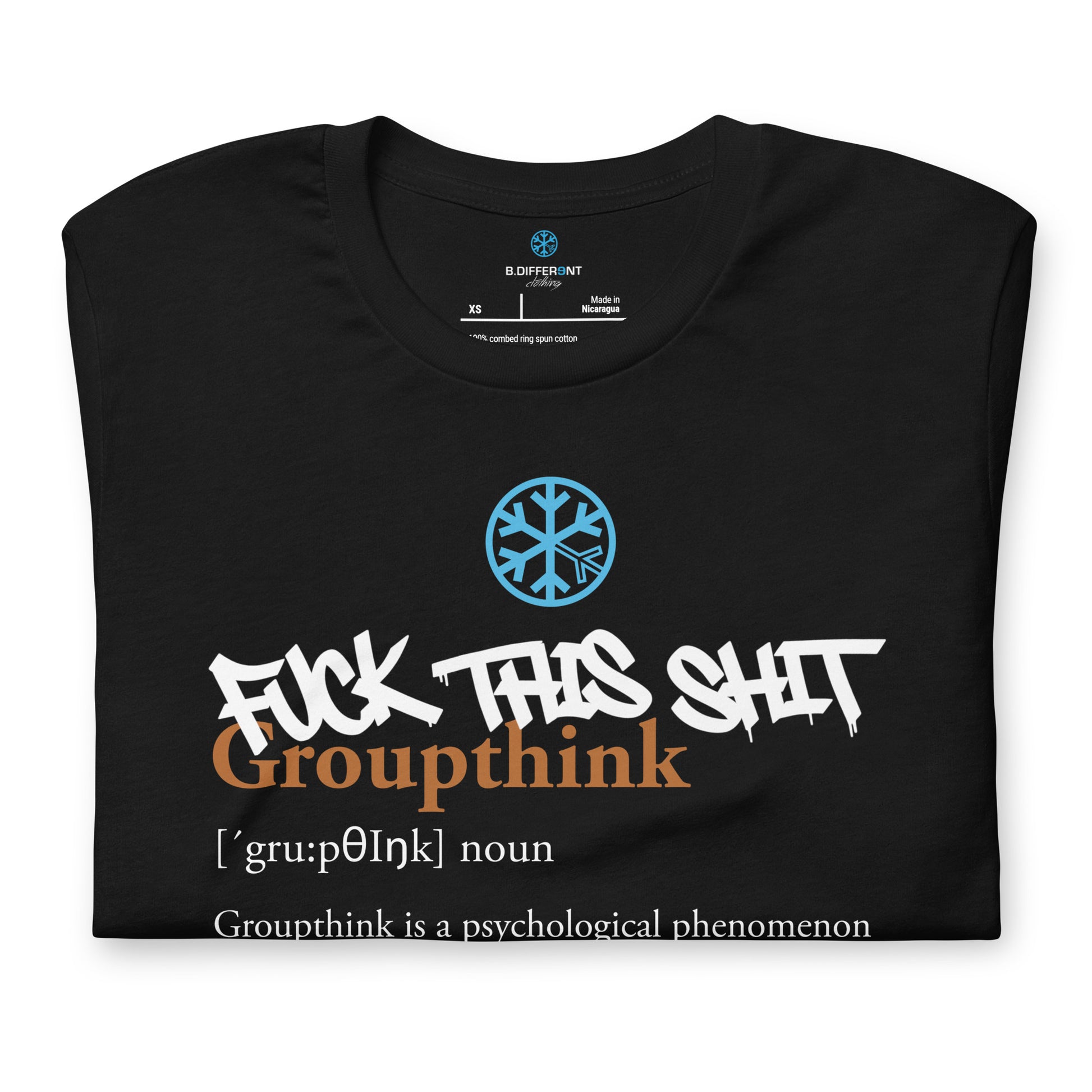 Black-Groupthink Graffiti Tee from B.Different Clothing, folded, graffiti-inspired streetwear t-shirt