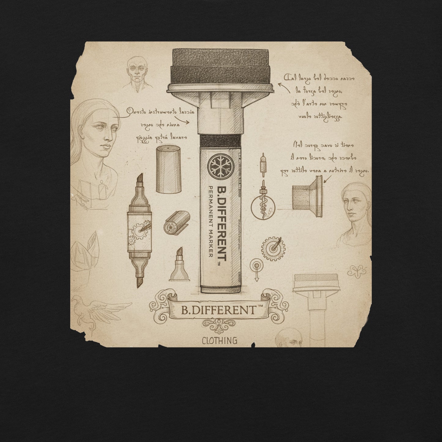 Black-Marker Sketch Graffiti Tee from B.Different Clothing, graphic, graffiti-inspired streetwear t-shirt