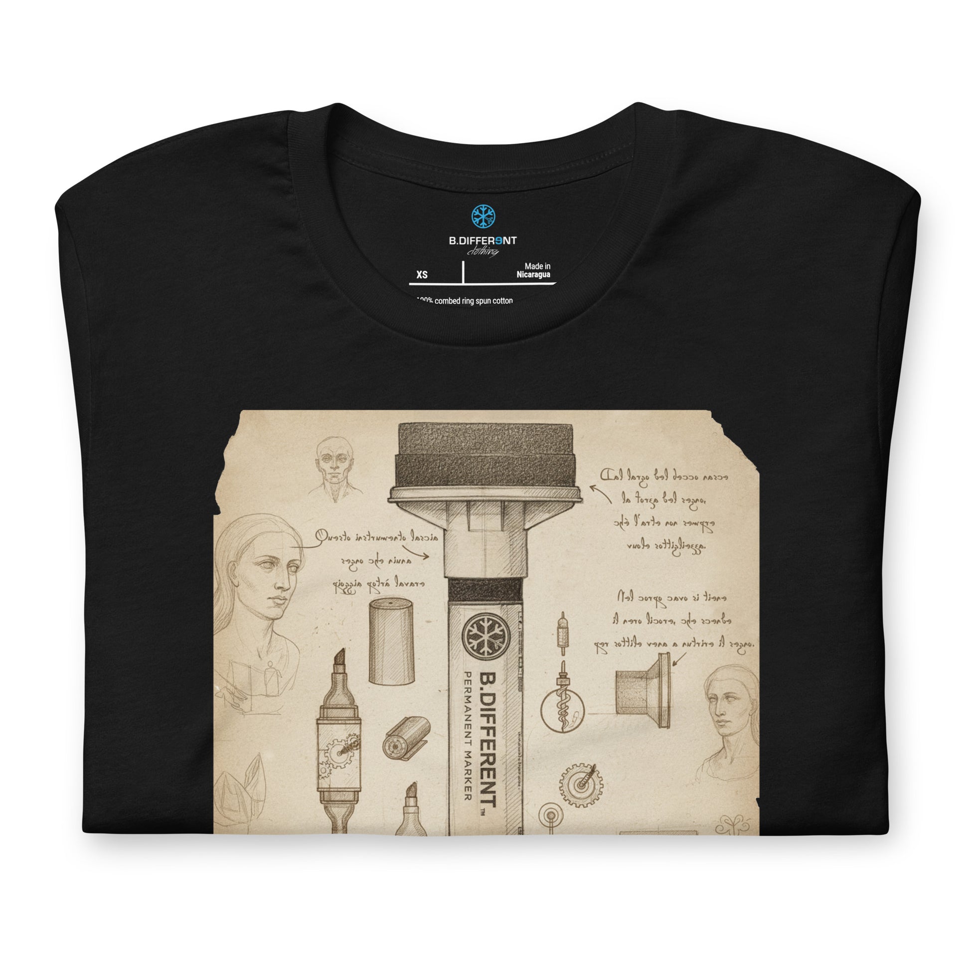 Black-Marker Sketch Graffiti Tee from B.Different Clothing, folded, graffiti-inspired streetwear t-shirt