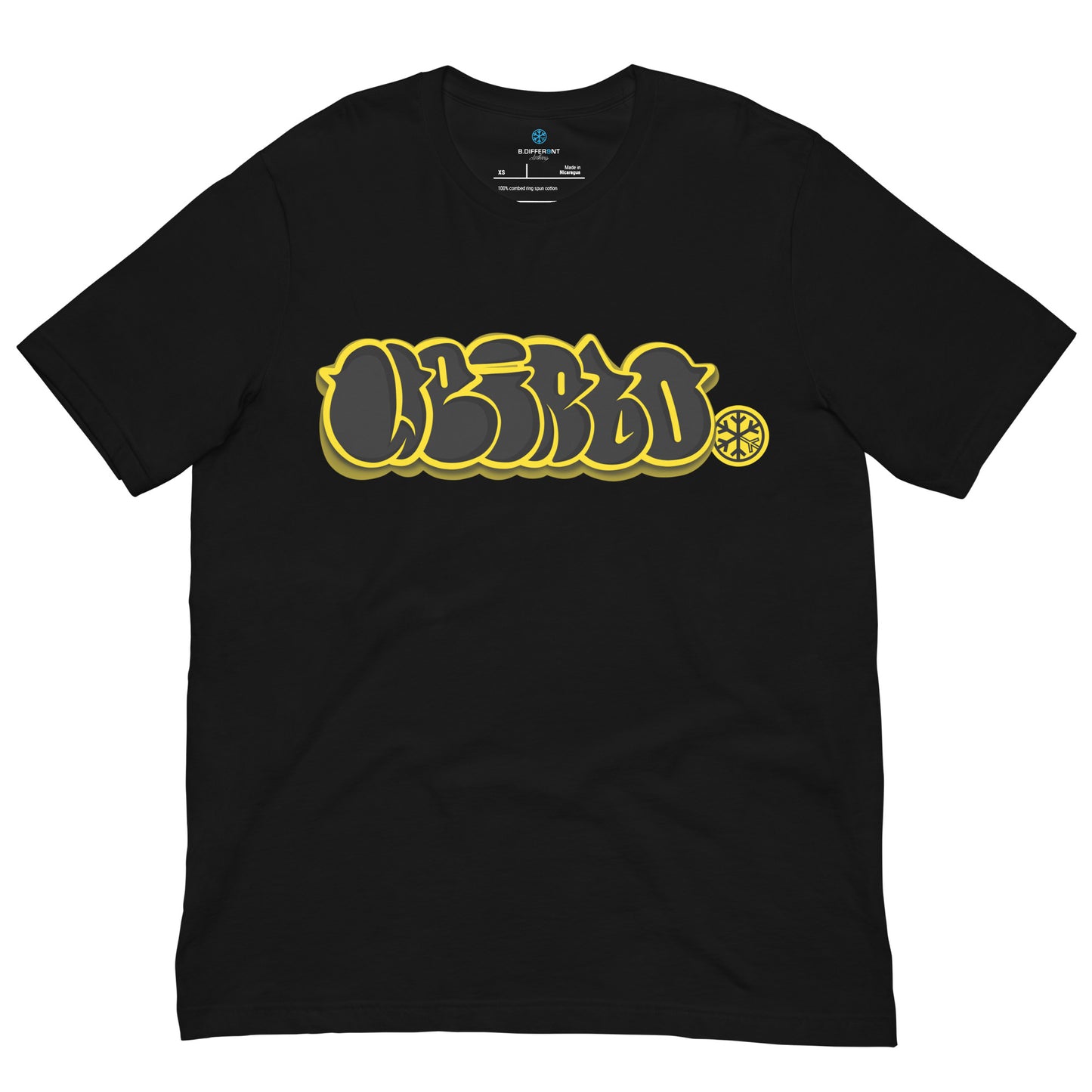 Black-Weirdo Graffiti Throwie Tee from B.Different Clothing, front view, graffiti-inspired streetwear t-shirt