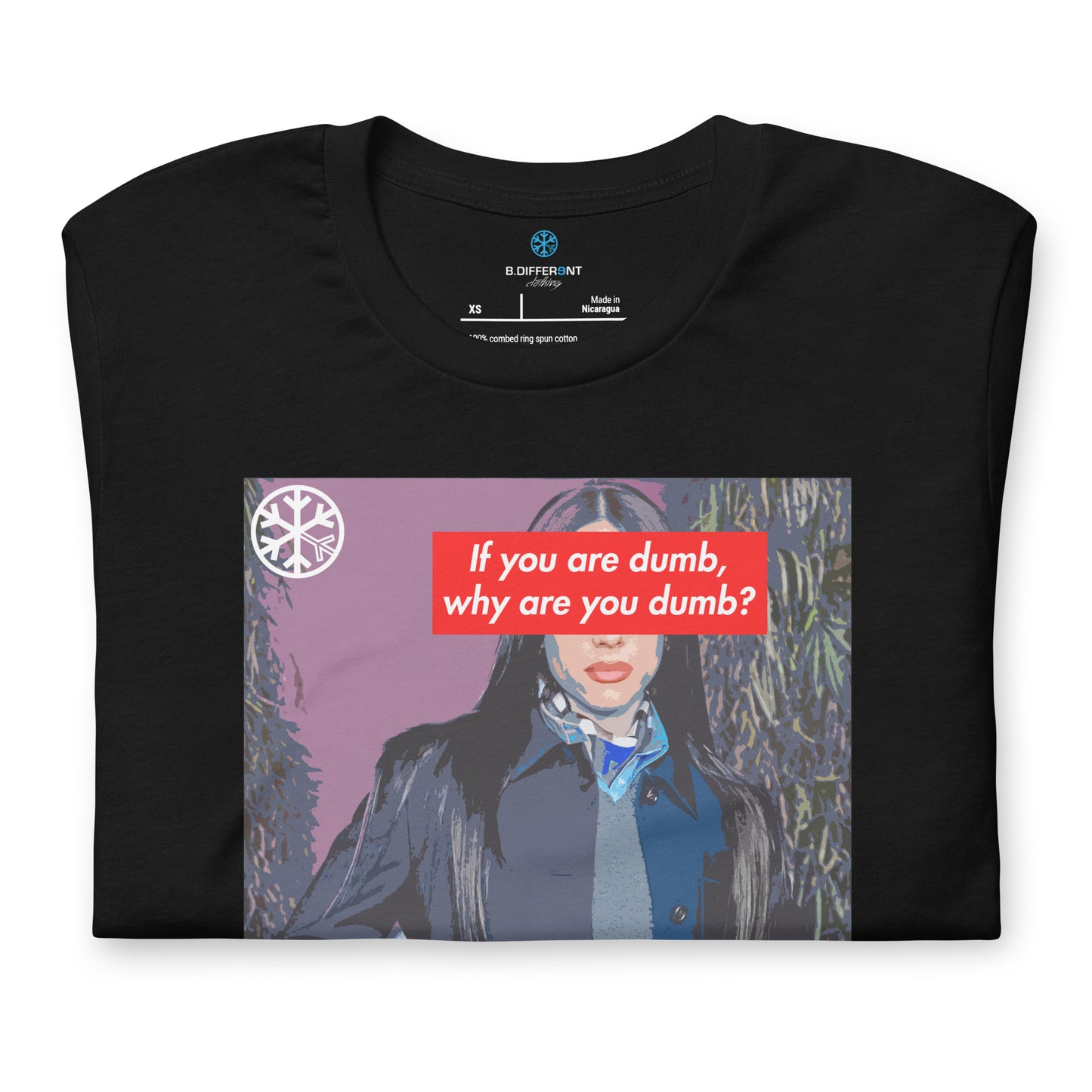 Black-Why Are You Dumb Tee from B.Different Clothing, folded, graffiti-inspired streetwear t-shirt