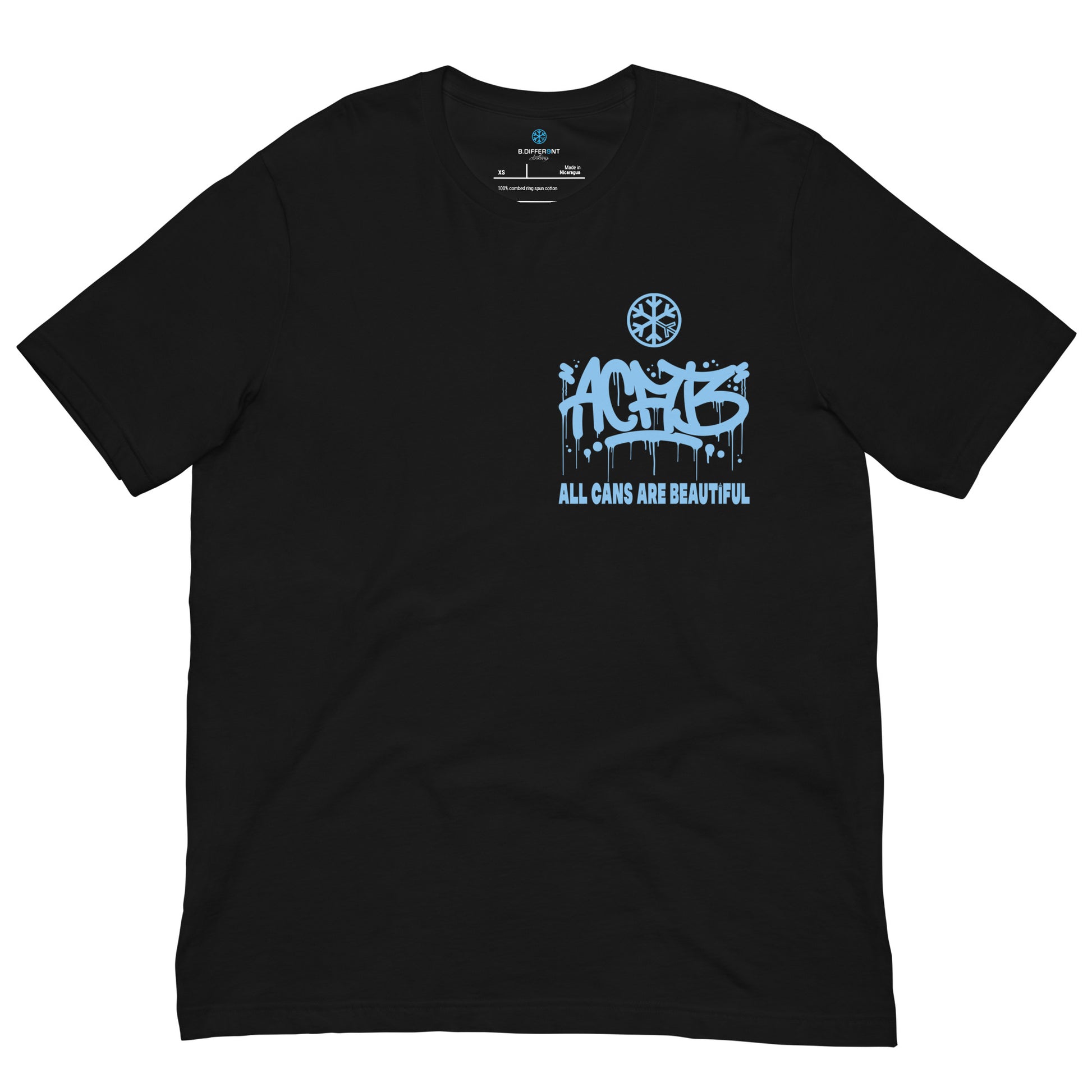 Black-ACAB Graffiti Character Tee from B.Different Clothing, front view, graffiti-inspired streetwear t-shirt