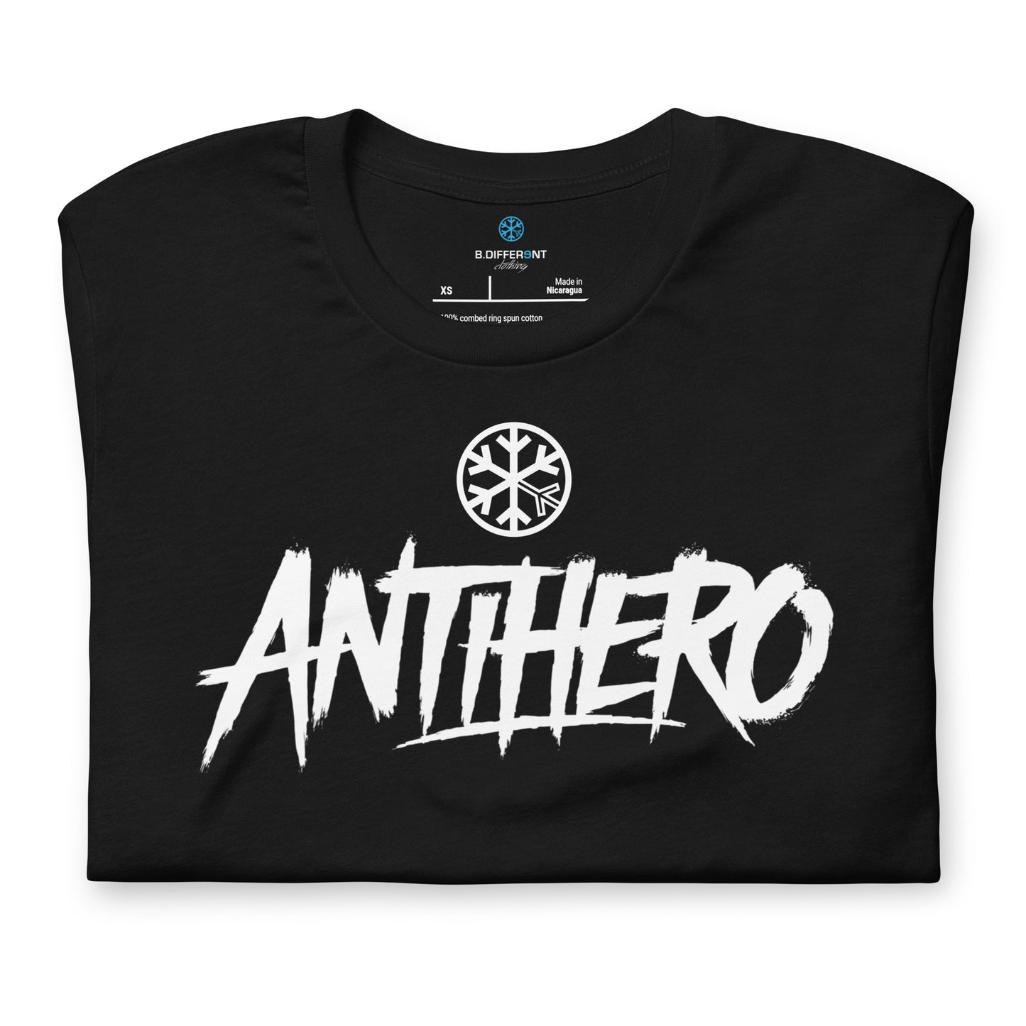 Black-Antihero Graffiti Tag Tee from B.Different Clothing, folded, graffiti-inspired streetwear t-shirt
