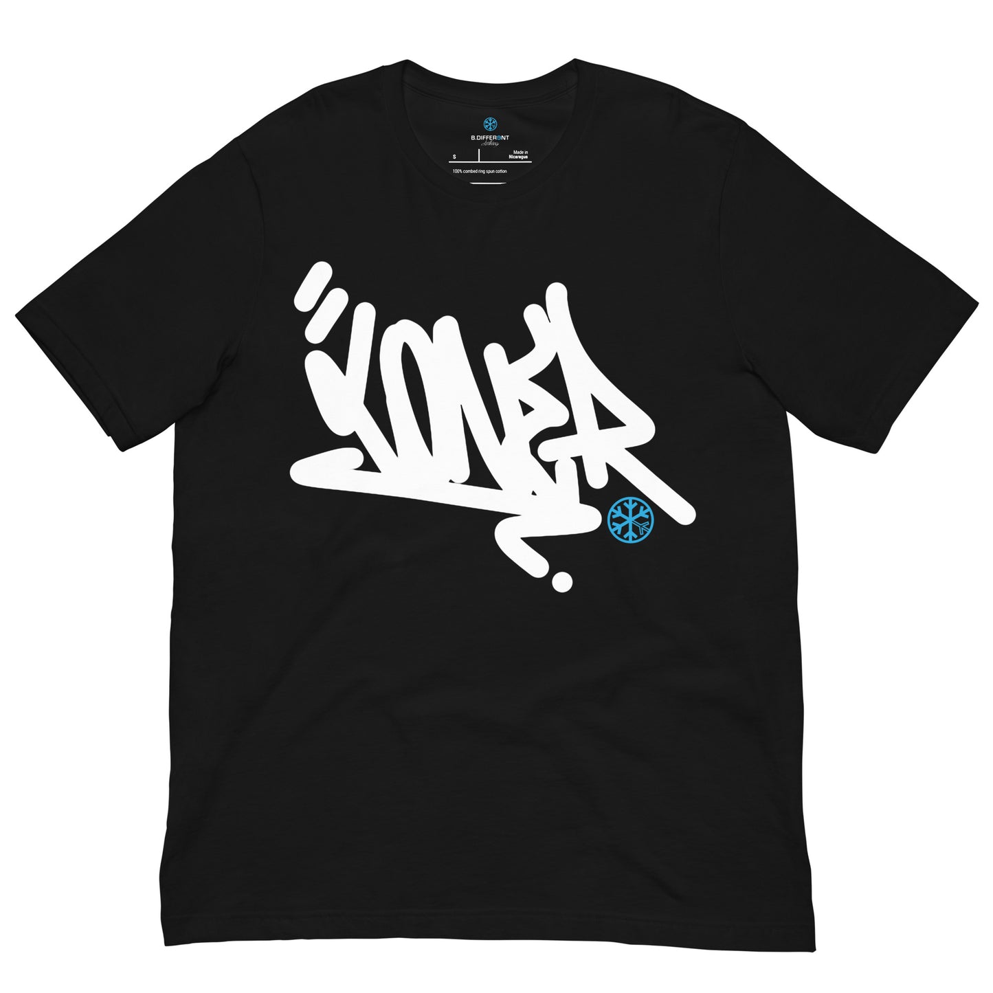 Black-Loner Graffiti Tag Tee from B.Different Clothing, front view, graffiti-inspired streetwear t-shirt