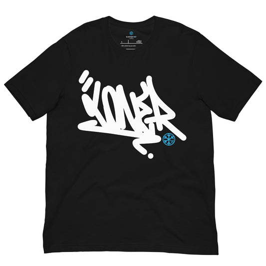 Black-Loner Graffiti Tag Tee from B.Different Clothing, front view, graffiti-inspired streetwear t-shirt
