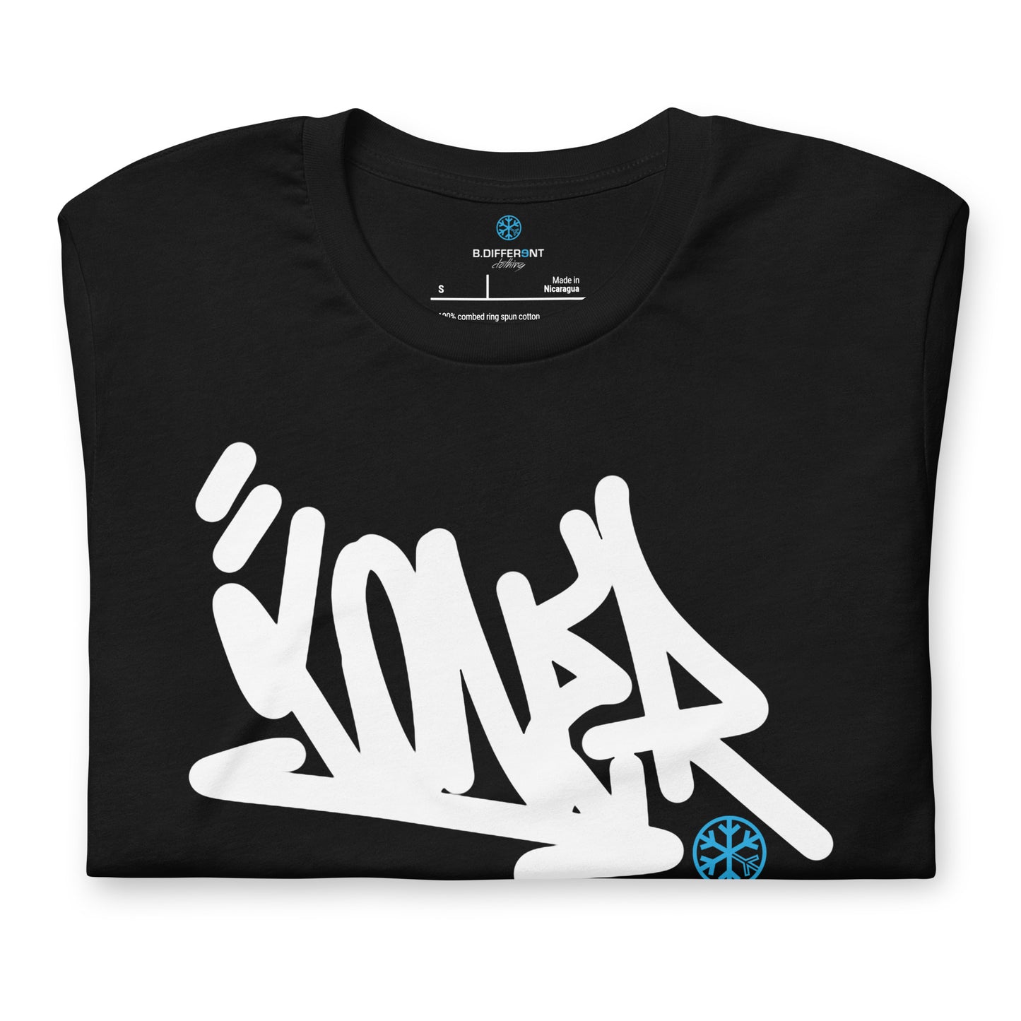 Black-Loner Graffiti Tag Tee from B.Different Clothing, folded, graffiti-inspired streetwear t-shirt