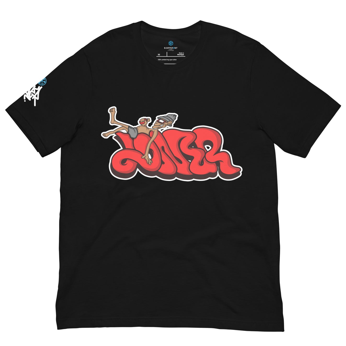 Black-Loner Graffiti Piece Tee from B.Different Clothing, front view, graffiti-inspired streetwear t-shirt