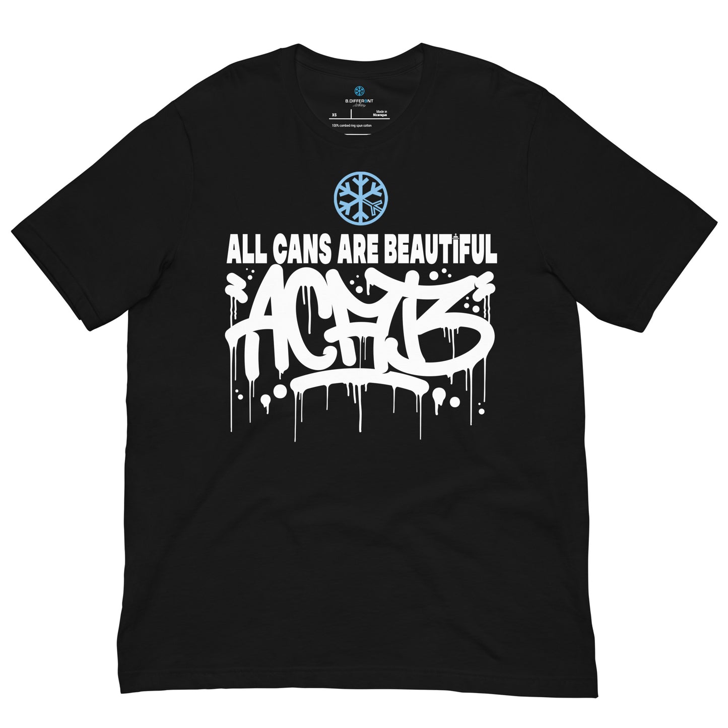 Black-Acab Graffiti Tag Tee from B.Different Clothing, front view, graffiti-inspired streetwear t-shirt