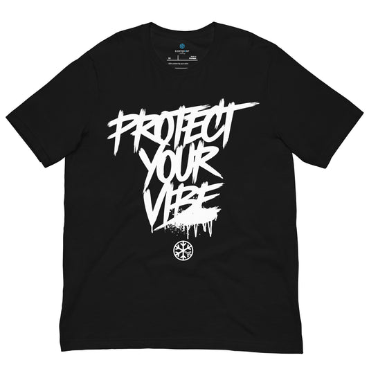 Black-Protect Your Vibe Graffiti Tag Tee from B.Different Clothing, front view, graffiti-inspired streetwear t-shirt