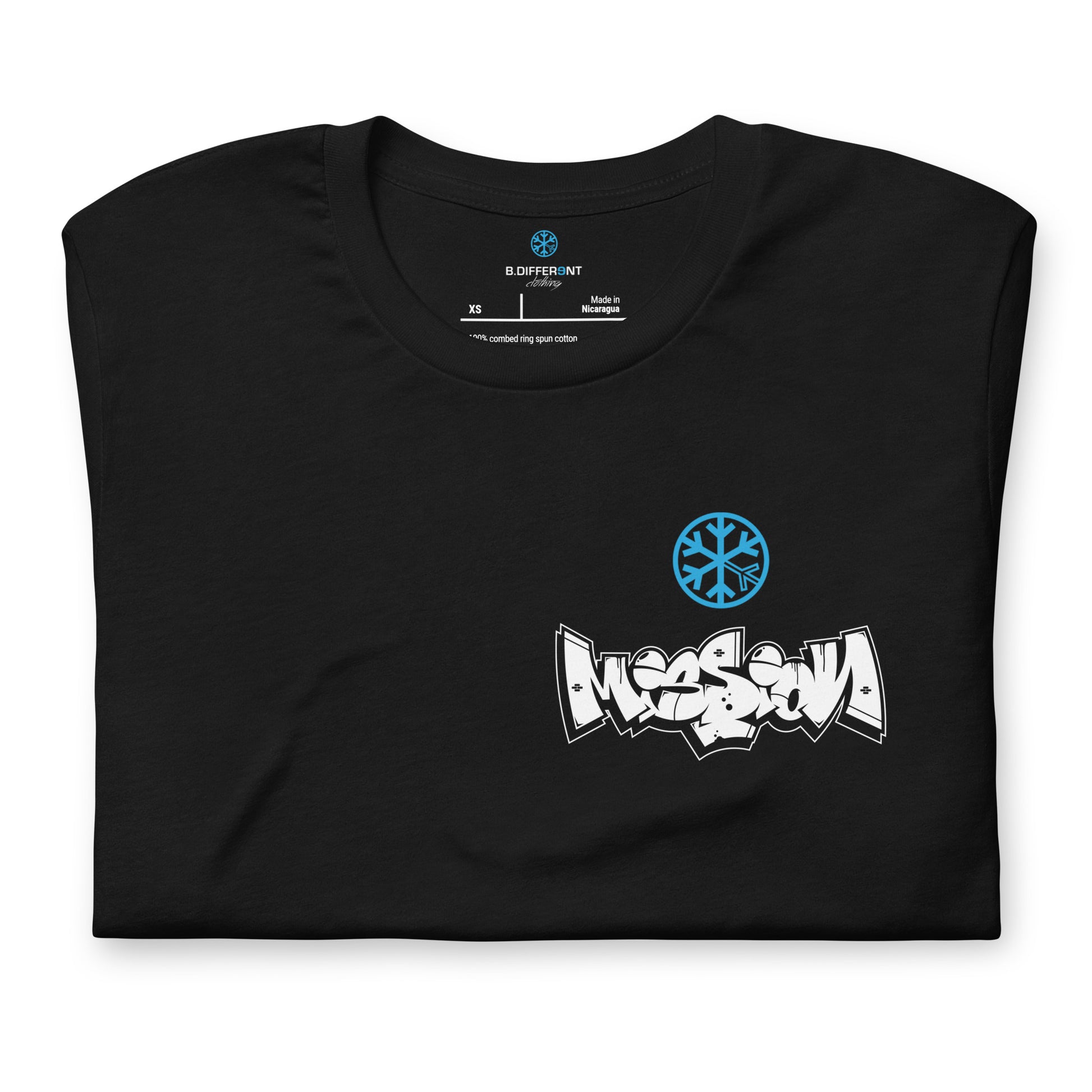 Black-Mission Graffiti Character Tee from B.Different Clothing, folded, graffiti-inspired streetwear t-shirt