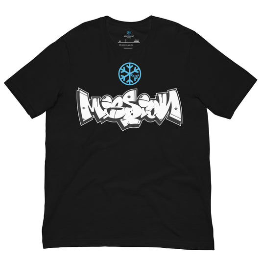 Black-Mission Graffiti Piece Tee from B.Different Clothing, front view, graffiti-inspired streetwear t-shirt
