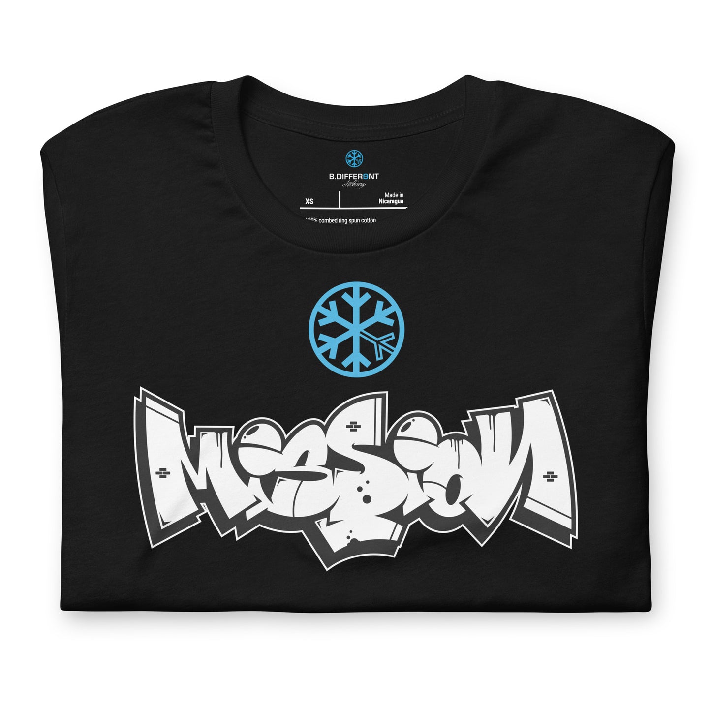 Black-Mission Graffiti Piece Tee from B.Different Clothing, folded, graffiti-inspired streetwear t-shirt